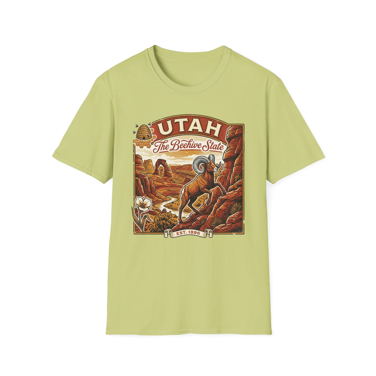 Utah State Retro Bighorn Sheep T-Shirt Travel Tourist Graphic Design Unisex 100 Cotton Gildan T-Shirt
