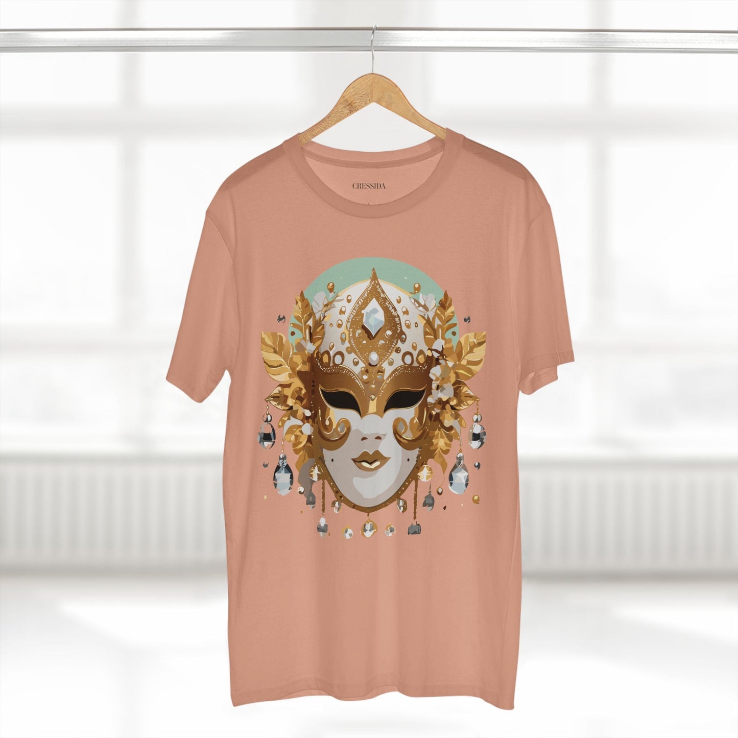 Carnival Mask Graphic T-Shirt Unisex 100 Cotton With Antique Gold Art Design Tee 9