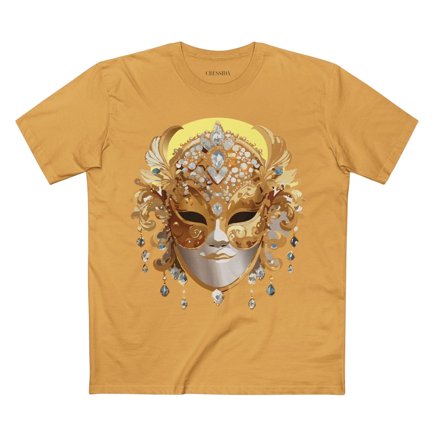 Carnival Mask Graphic T-Shirt Unisex 100 Cotton With Antique Gold Art Design Tee 7