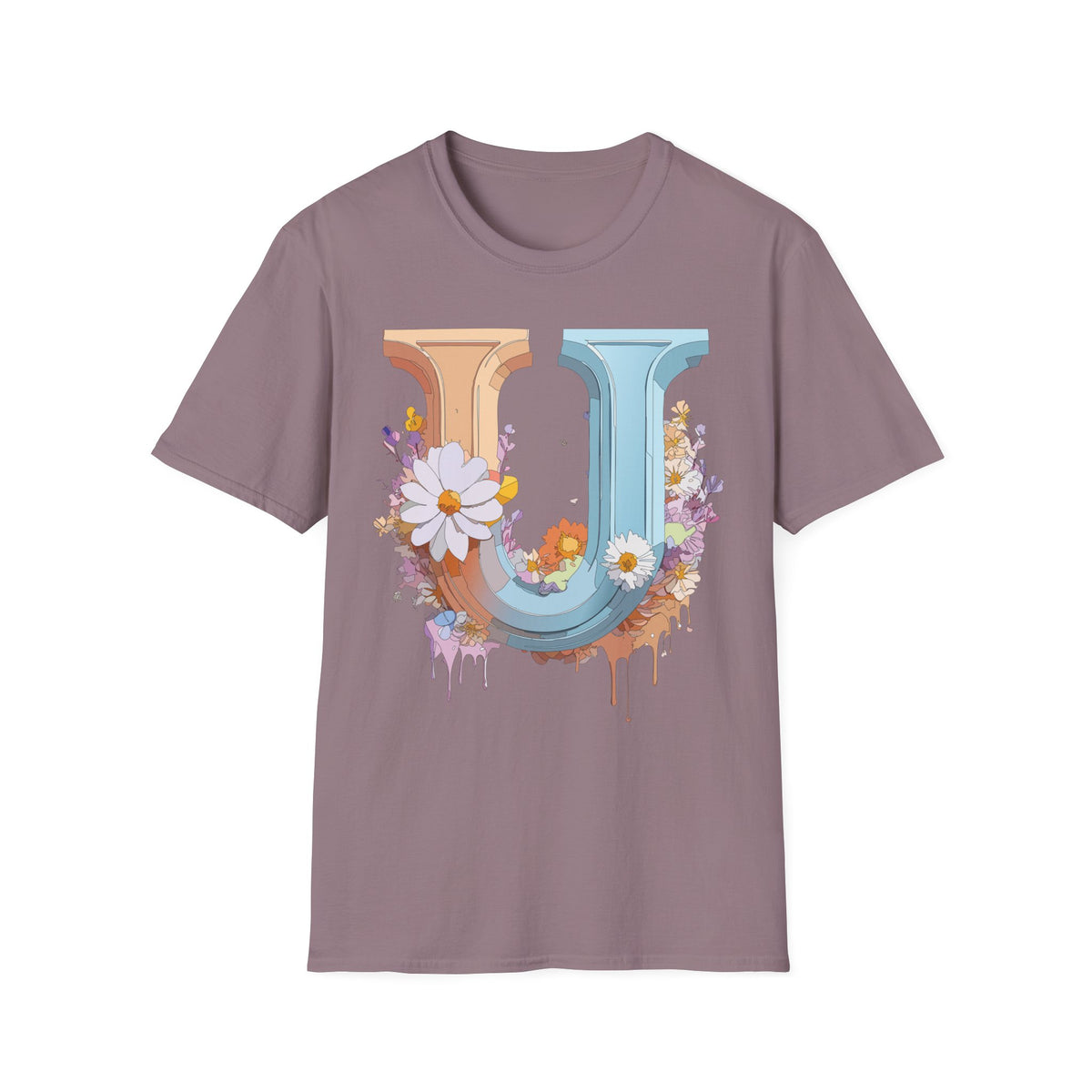 Floral Letter U T-Shirt | Vintage Block Initial with Daisies
