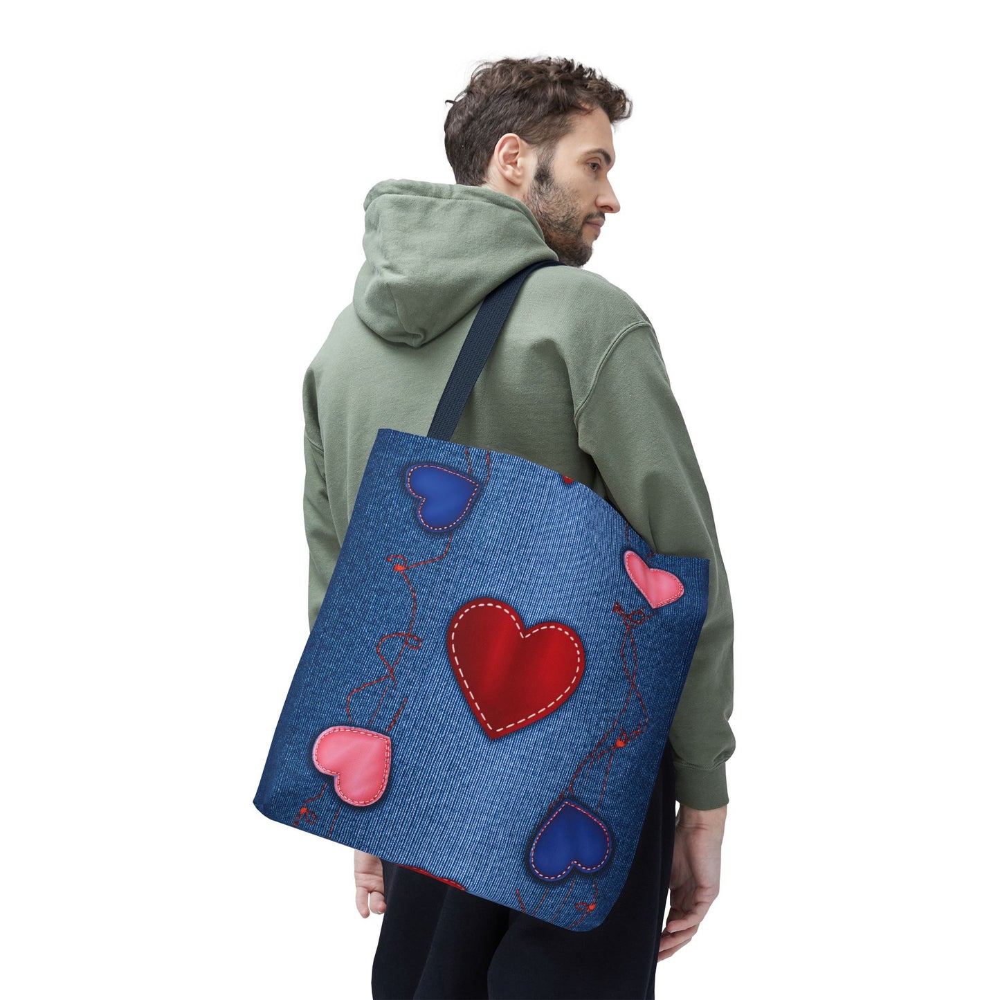 Love Day Graphic Design Denim Fabric Imitation Print Unisex Canvas Bag POLY 3 Sizes Tote Bag 201-23