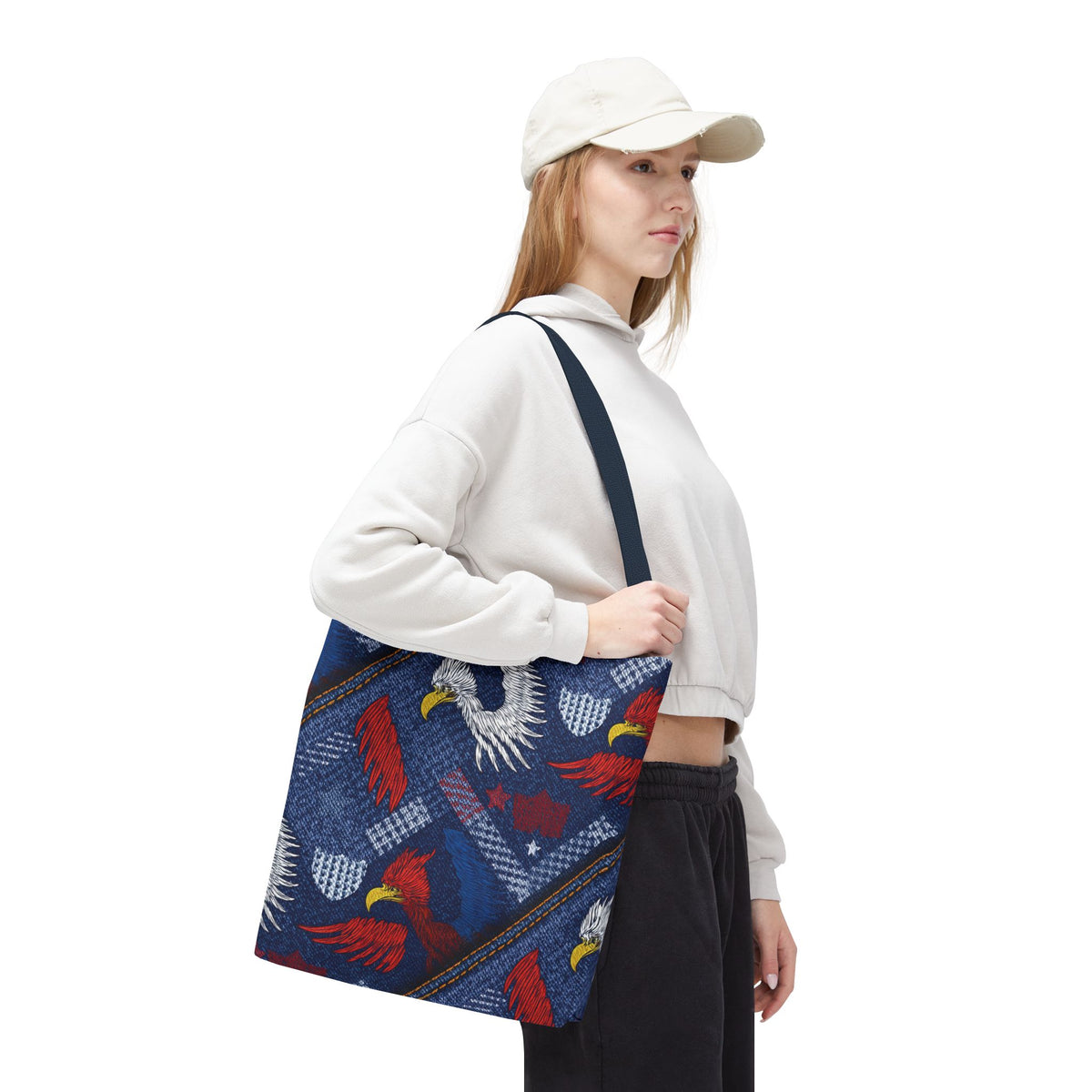 4th of July Graphic Denim Fabric Imitation Print Unisex Canvas Bag Poly Spun 3 Sizes Tote Bag 200-2