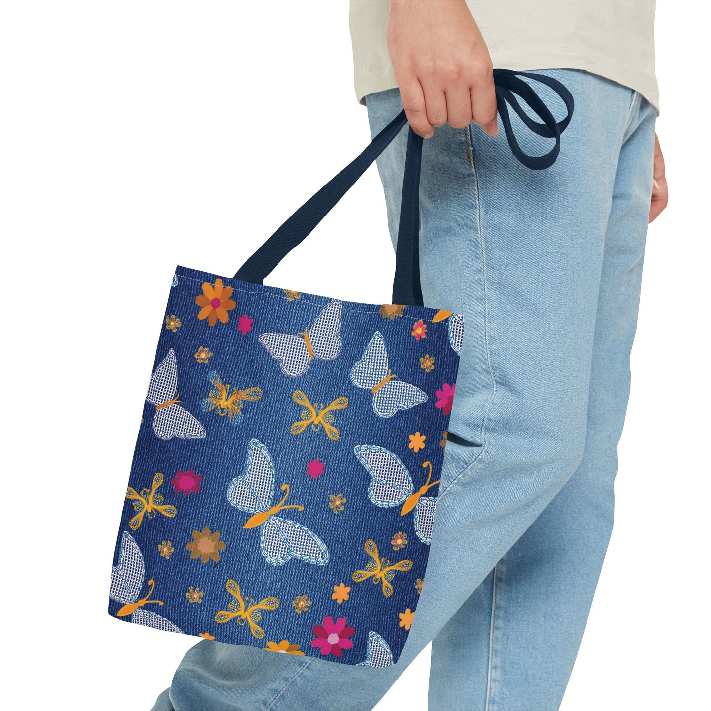 Denim Fabric Imitation Print Unisex Canvas Bag Poly Spun 3 Sizes Tote Bag 170