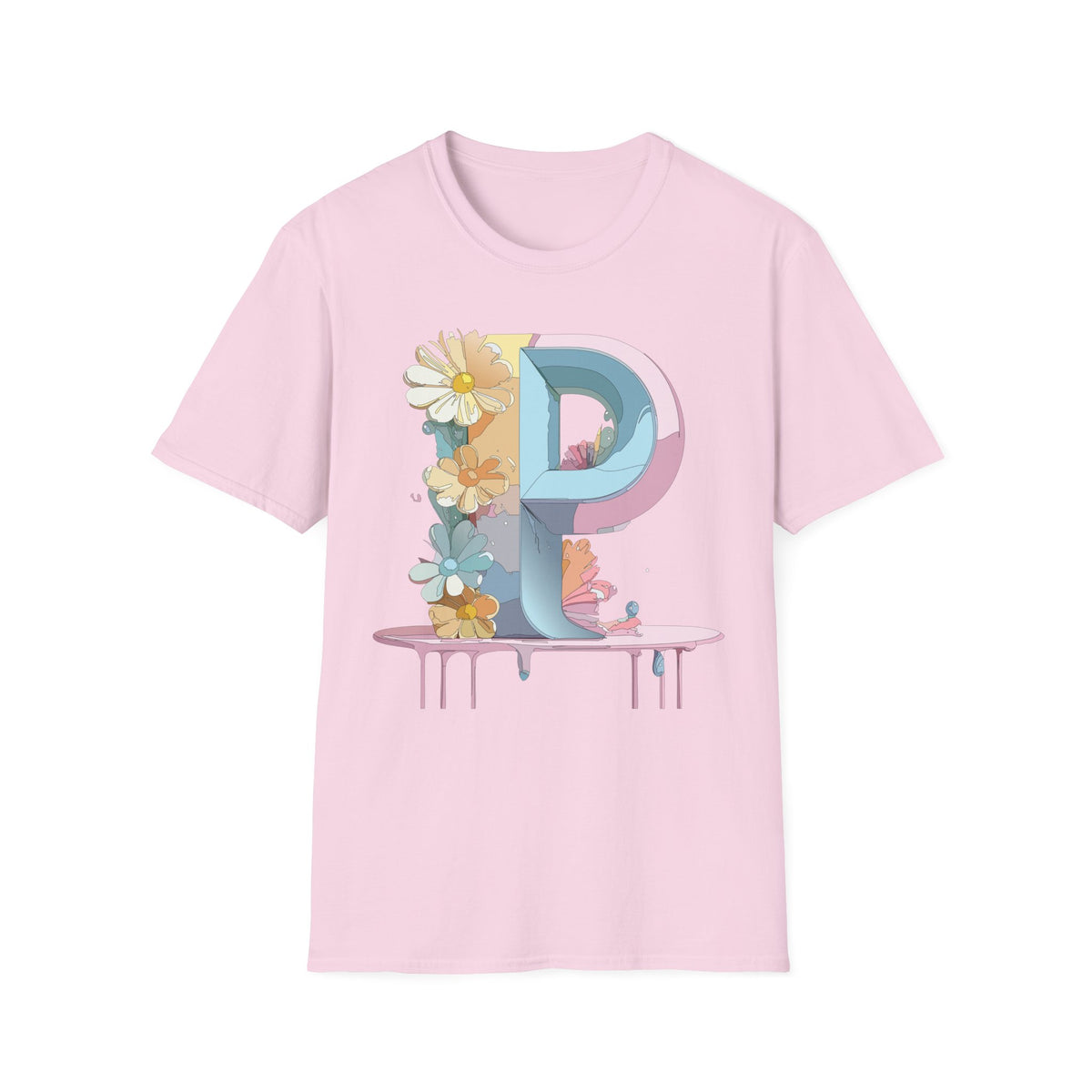 Letter P Floral Monogram T-Shirt | Pastel Daisy Initial Tee