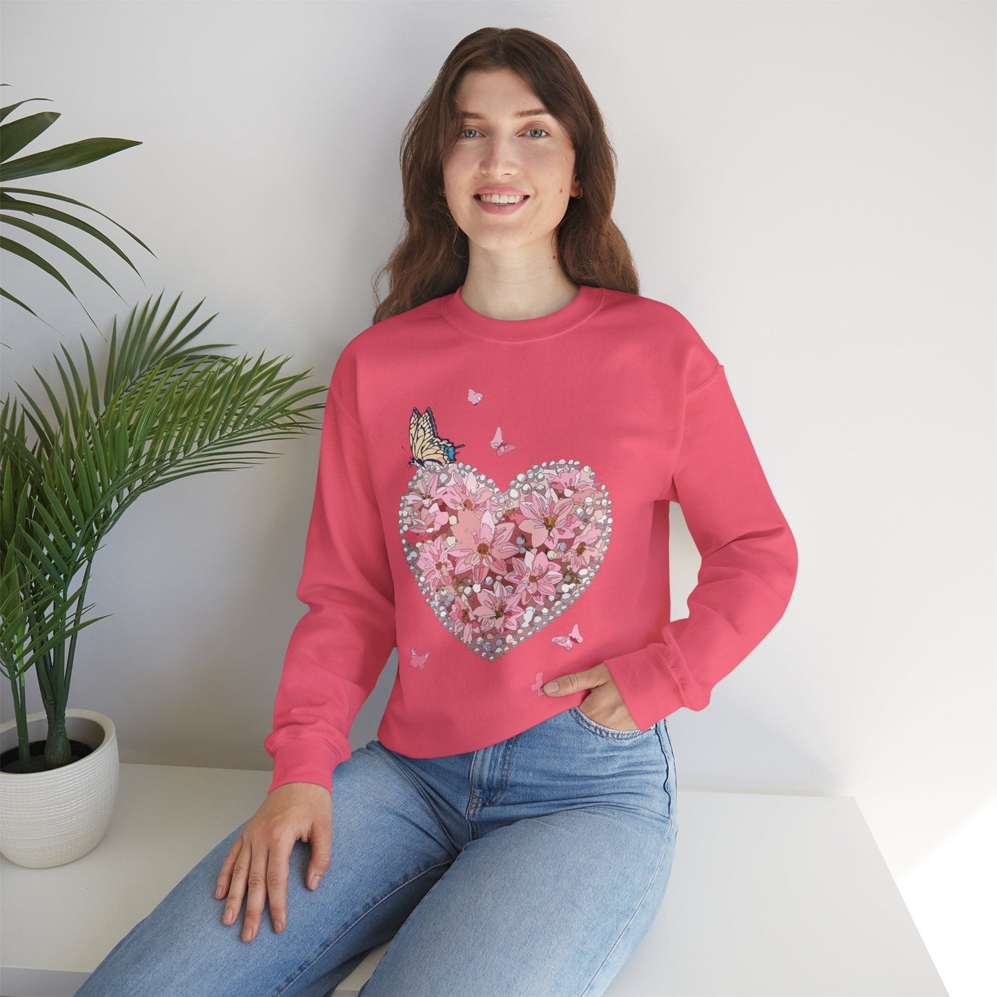 Unisex Floral Heart Sweatshirt with Love Floral Design for Valentines Day Gift Idea