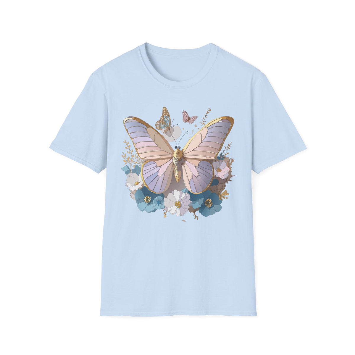 Butterfly Floral T-Shirt — Pastel Moth & Wildflower Graphic Design Unisex 100 Cotton Gildan T-Shirt