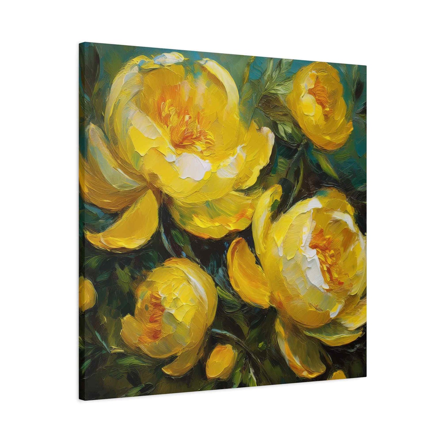 Yellow Peonies Print Canvas, Floral Oil Paint Print 20x20, 24x24, 30x30, 32x32, 36x36 Art Design Pine-Wood Inner Frame MC-122