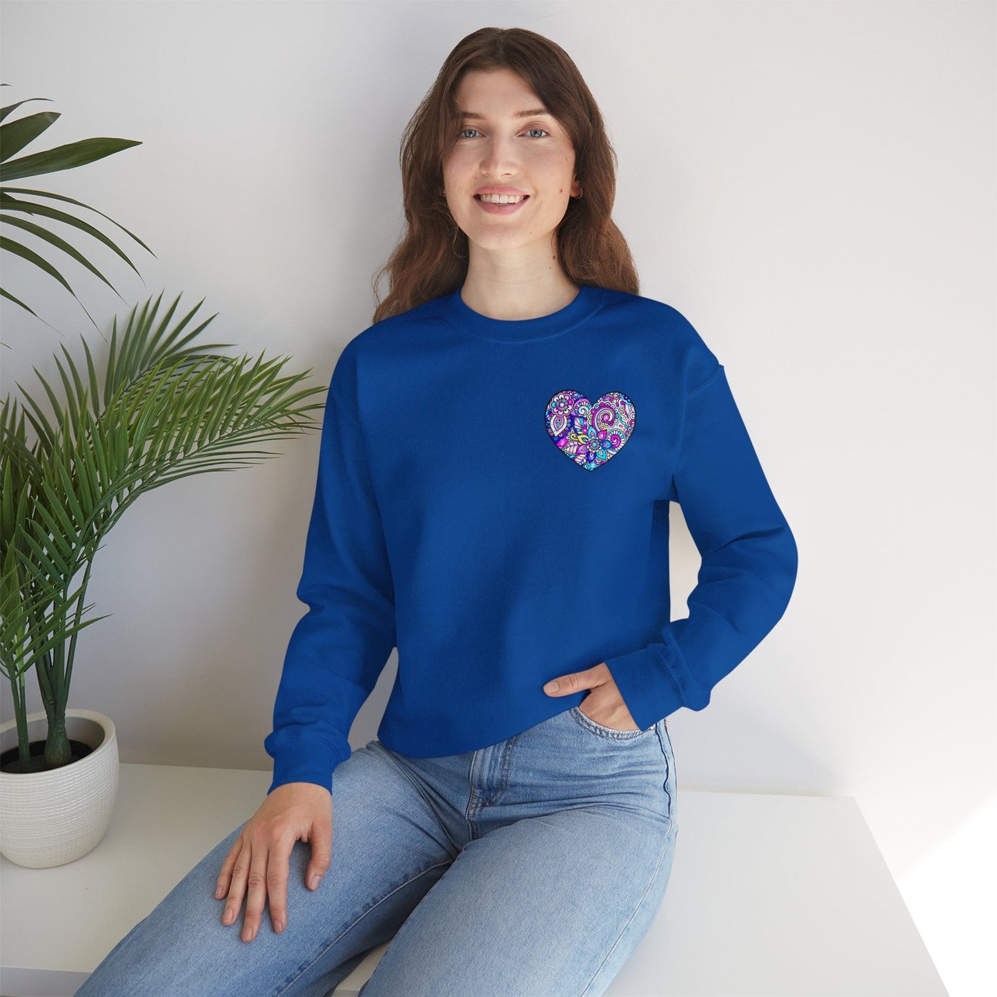Floral Heart Sweatshirt Valentines Day Unisex Crewneck Gildan 18000 Heavy Blend Cotton Polyester