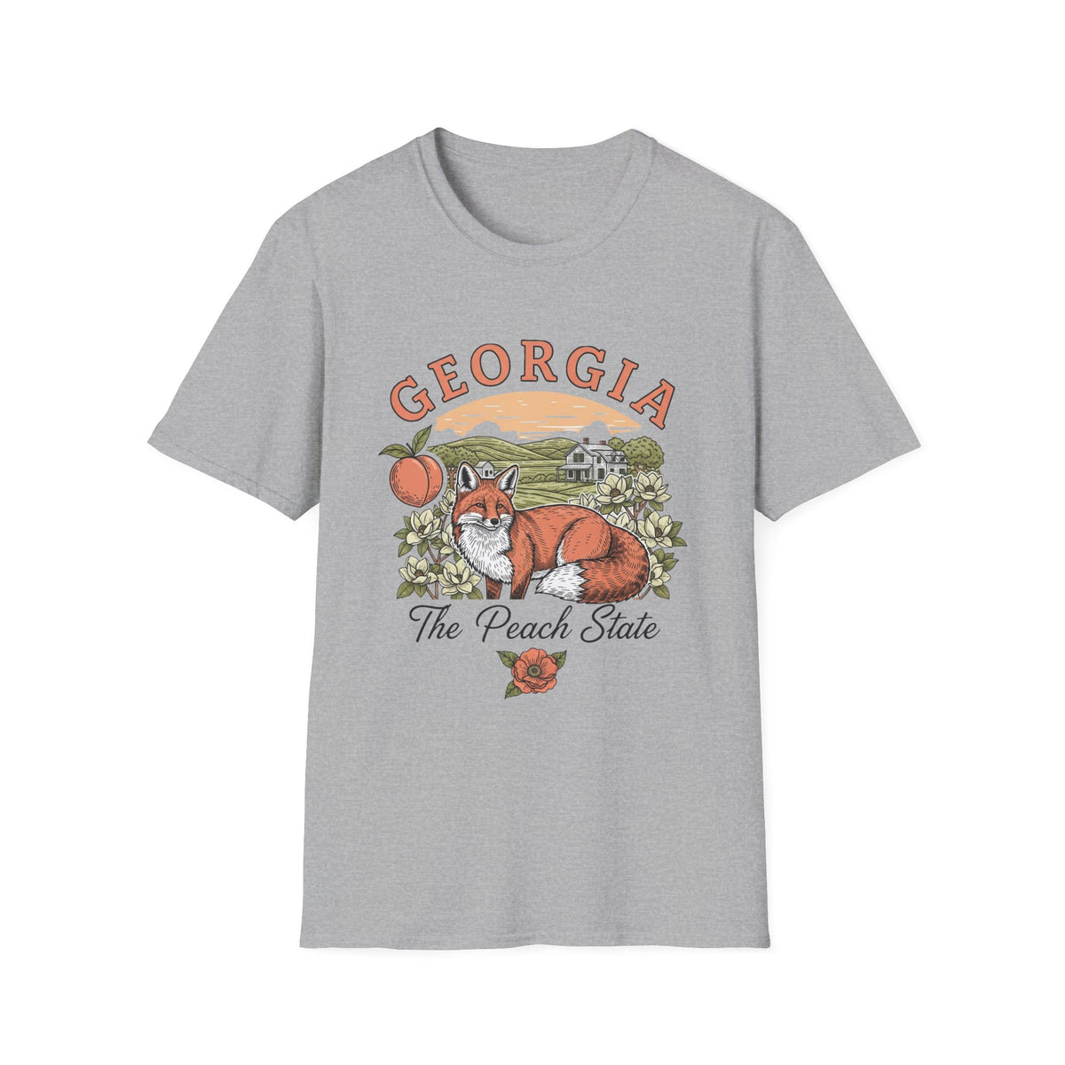 Georgia Fox T-Shirt — The Peach State Vintage Fox Graphic Travel Tourist Graphic Design Unisex 100 Cotton Gildan T-Shirt