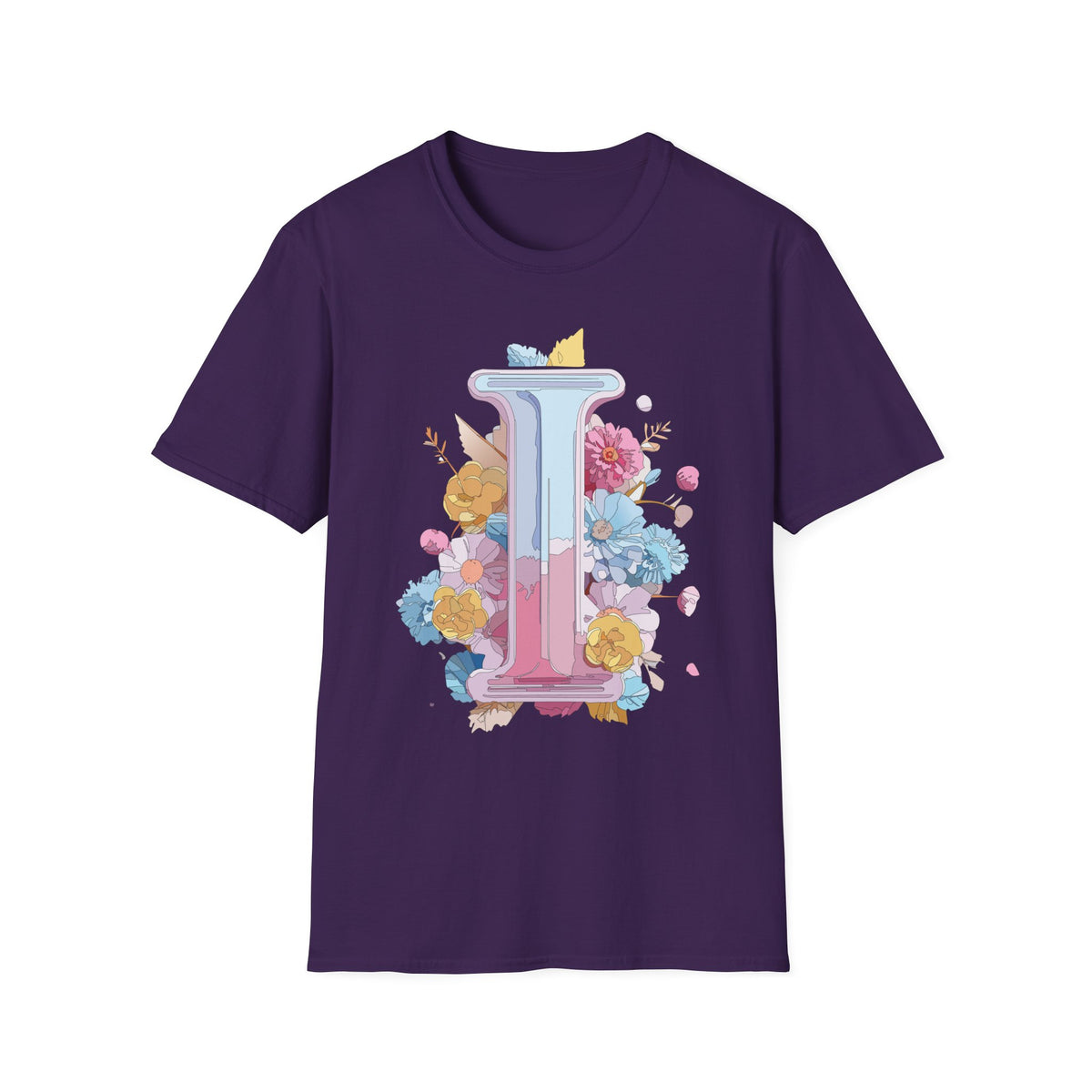 Floral Letter I T-Shirt | Pastel Monogram Initial Tee