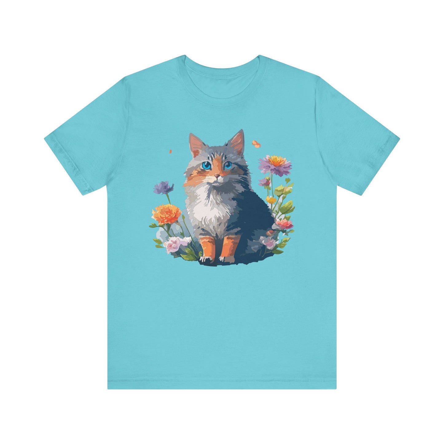 Floral Cat Tee, Animal Shirt, Cat Shirt, Floral Tee, Flower T-shirt, T-Shirt with Animal, Summer Top with Art Design