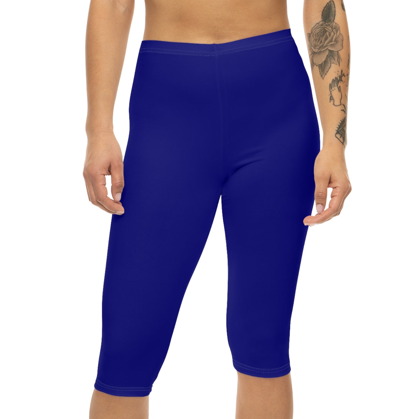 True Navy Blue Color Women's Brushed Suede Poly Span Casual Capri Leggings XS-2XL