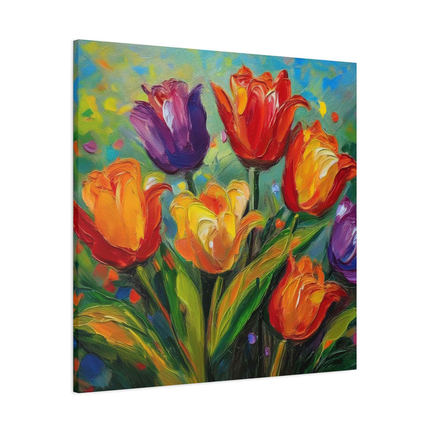 Tulips Print Canvas, Floral Oil Paint Print 20x20, 24x24, 30x30, 32x32, 36x36 Art Design Pine-Wood Inner Frame MC-141