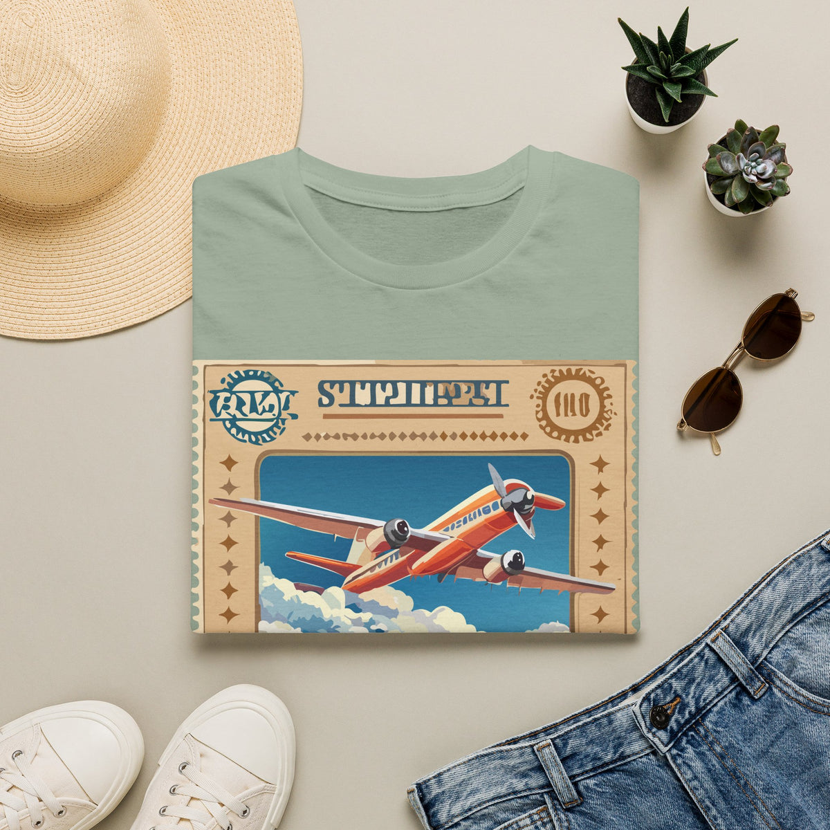 Vintage Airplane Poster T-Shirt | Retro Travel Plane Graphic