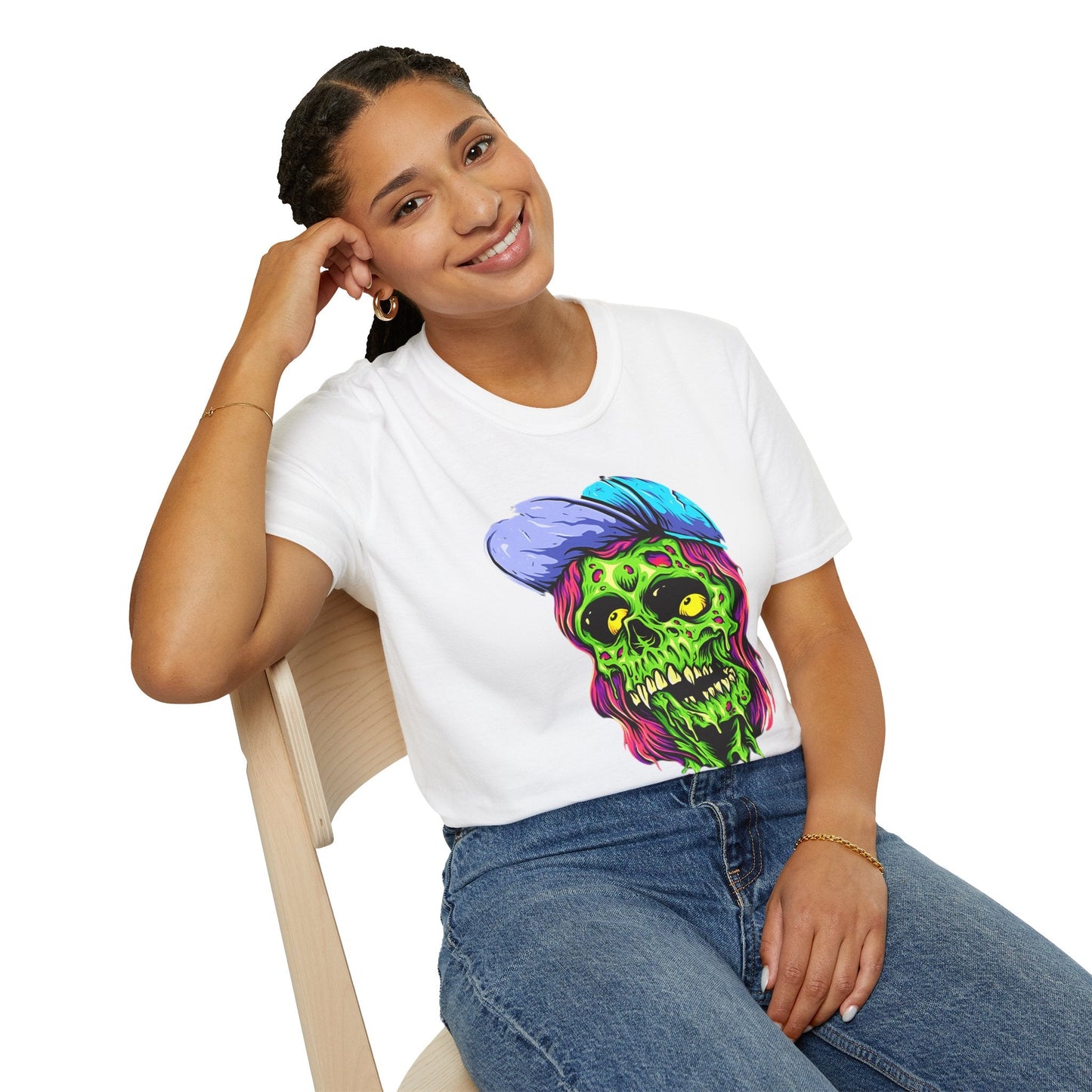 Unisex Skull Tee Shirt With Skeleton Artwork Gildan Softstyle 64000 Ring Spun Cotton