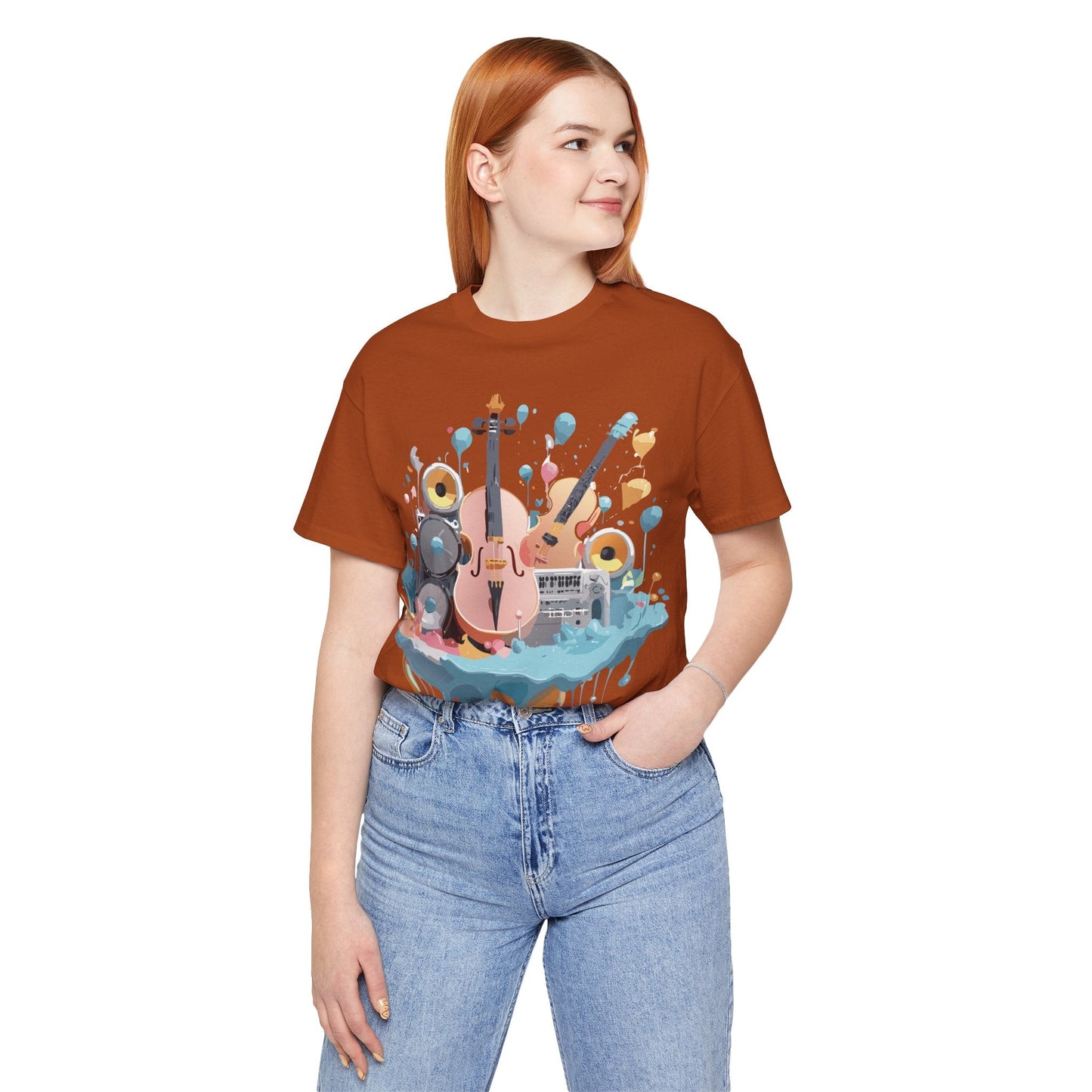 Music Graphic Unisex 100 Cotton Vintage Art with Musical Elements Tee 90