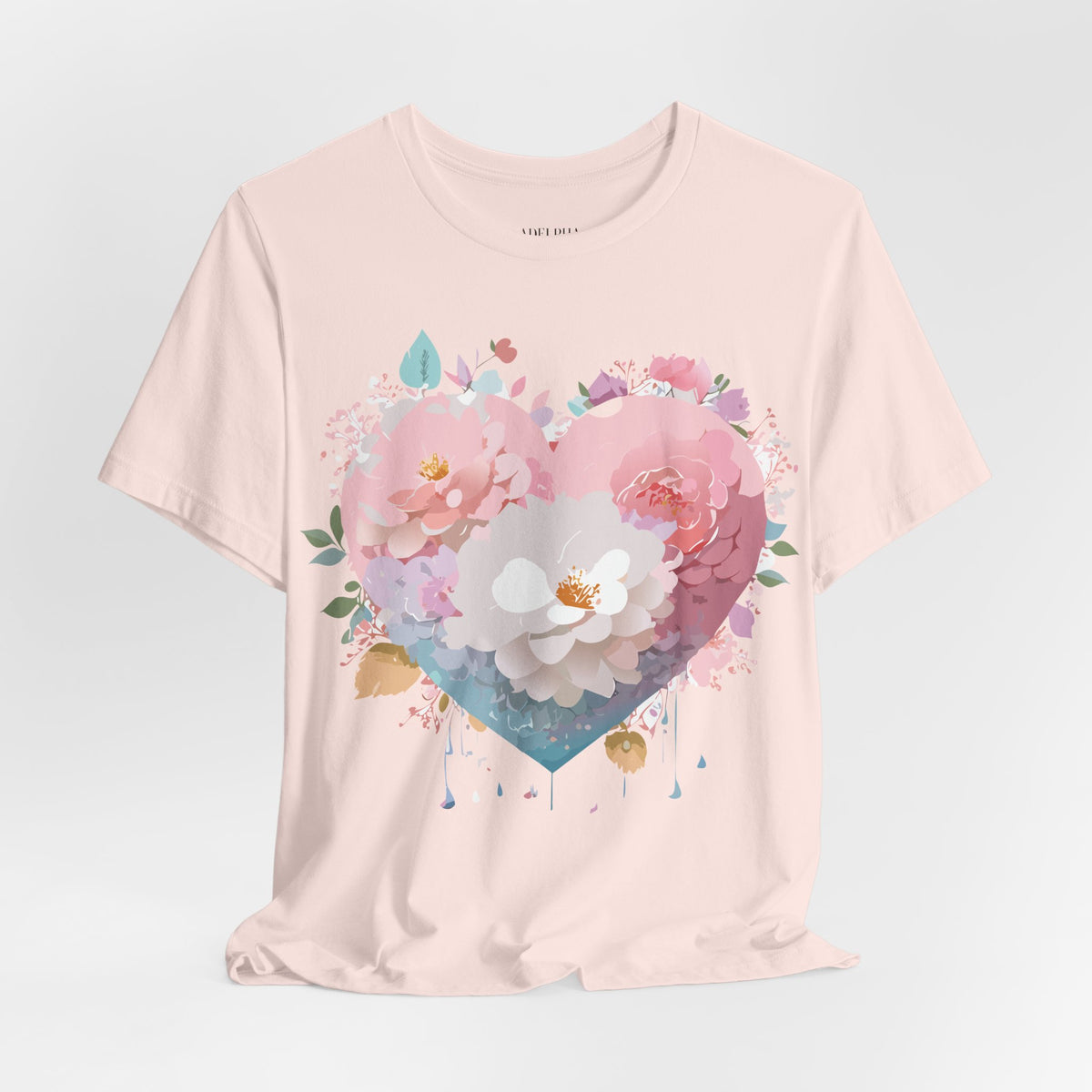 Valentine's Day Graphic Unisex Cotton Bella+Canvas Tee with Floral Art Design d99