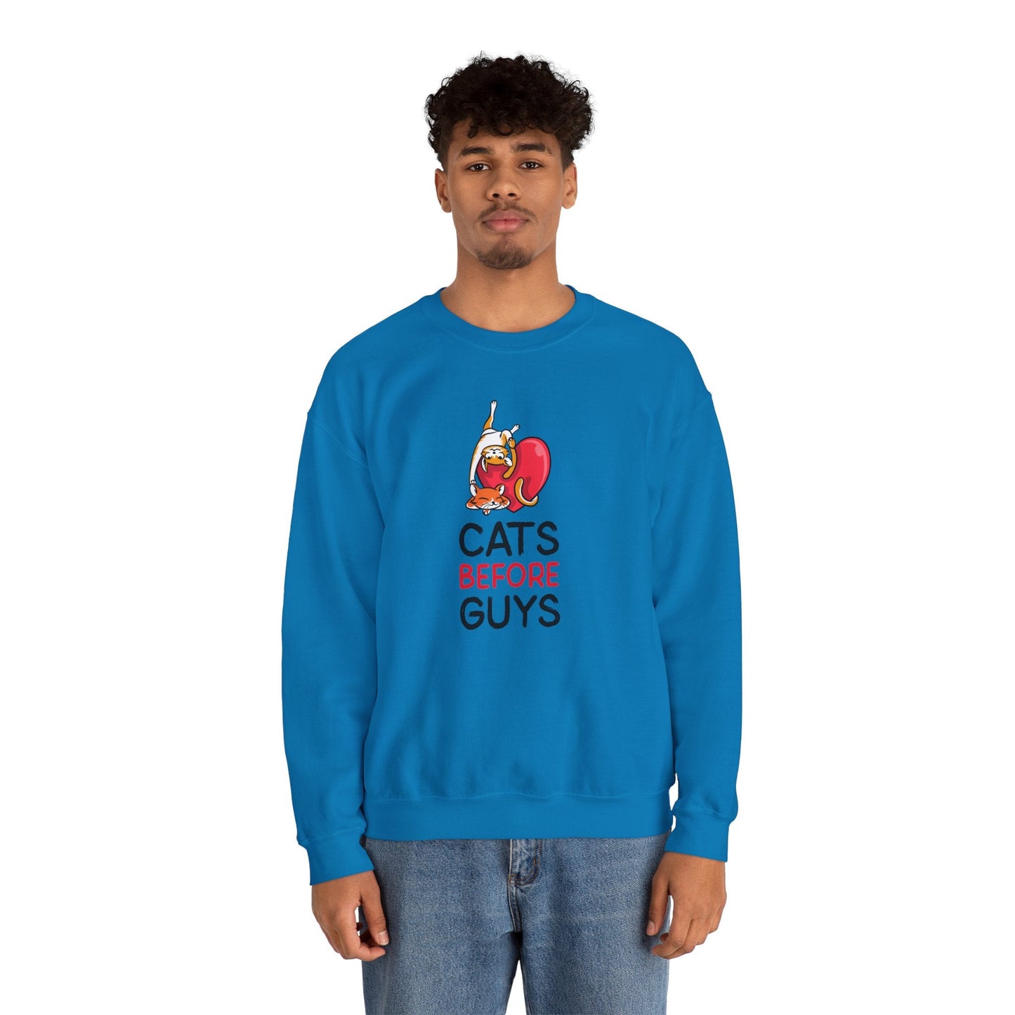 Cat Heart Sweatshirt Unisex Valentines Day 50 50 Cotton Poly Heavy Blend Crewneck Sweatshirt