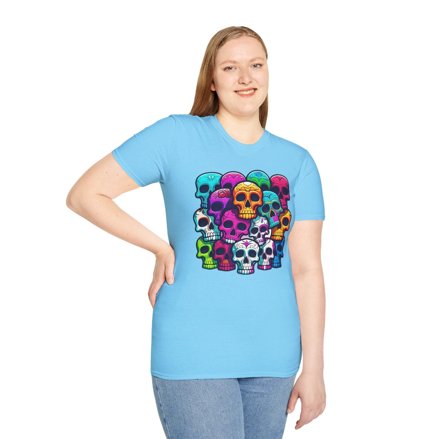Unisex Skull Tee Shirt With Skeleton Design Gildan Softstyle 64000 100 Percent Ring Spun Cotton