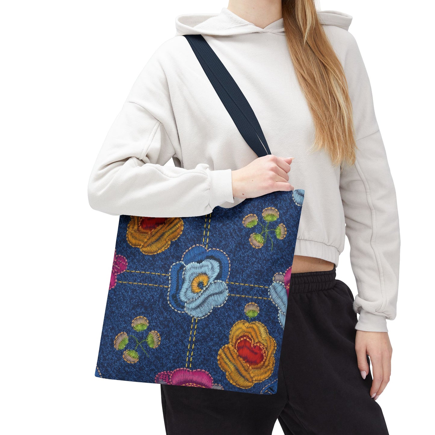 Denim Fabric Imitation Print Unisex Canvas Bag Poly Spun 3 Sizes Tote Bag 159-5