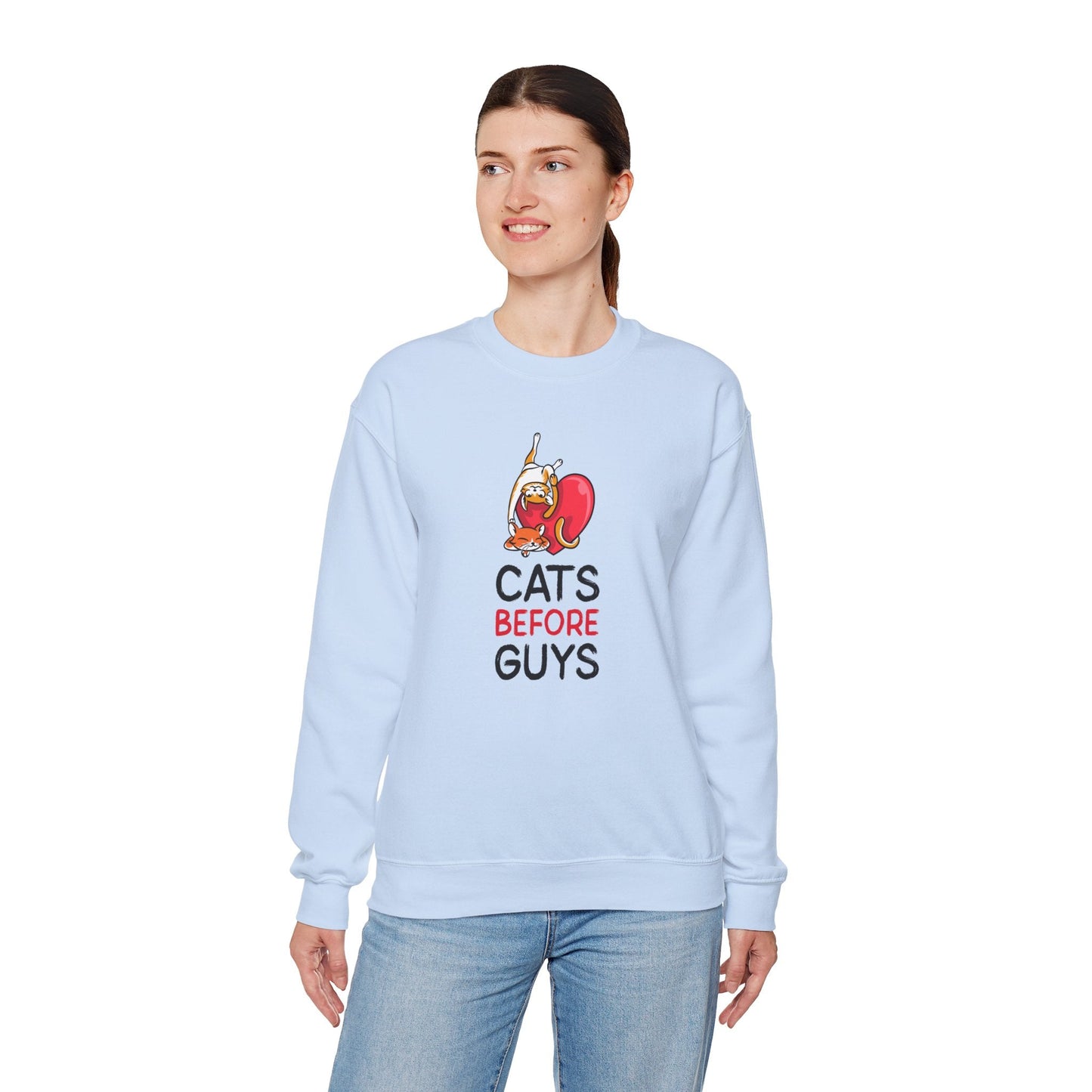 Cat Heart Sweatshirt Unisex Valentines Day 50 50 Cotton Poly Heavy Blend Crewneck Sweatshirt