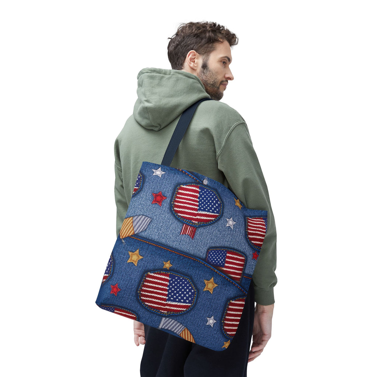 4th of July Graphic Denim Fabric Imitation Print Unisex Canvas Bag Poly Spun 3 Sizes Tote Bag 200-12