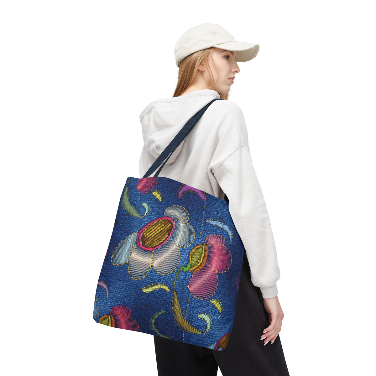 Denim Fabric Imitation Print Unisex Canvas Bag Poly Spun 3 Sizes Tote Bag 159-7