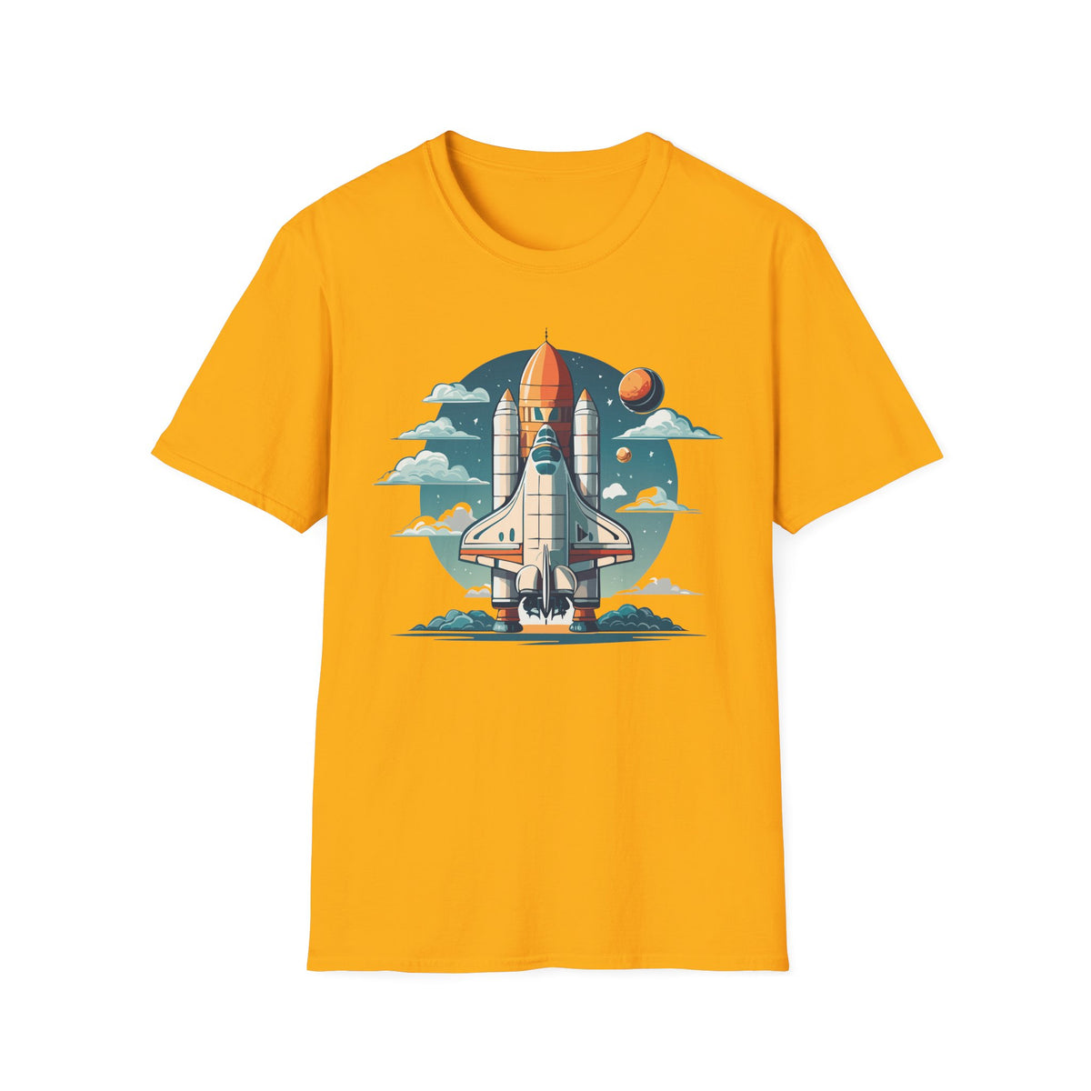 Retro Space Shuttle Illustration T-Shirt | Rocket Launch Graphic Design Unisex 100 Cotton Gildan T-Shirt