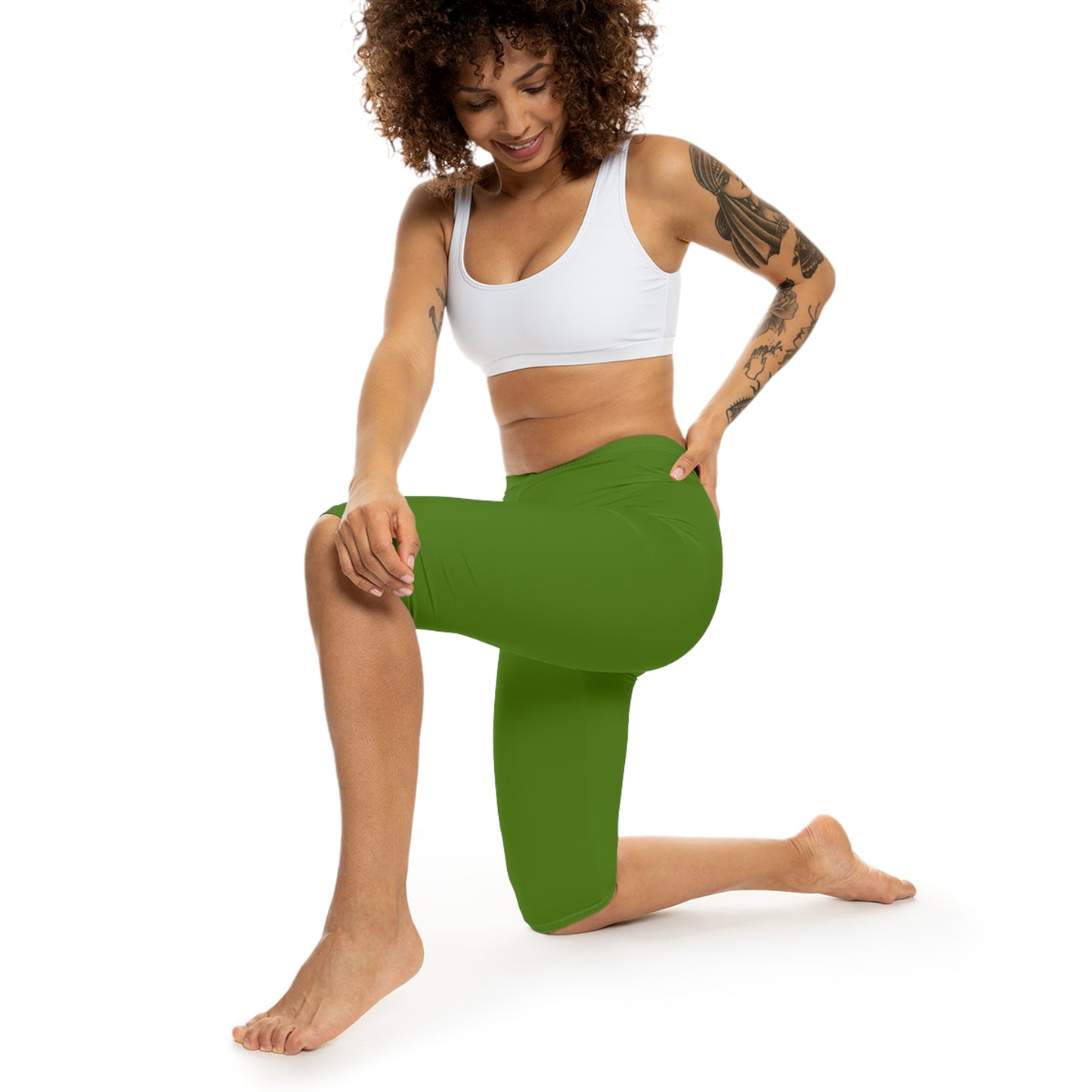 Forest Moss Color Women's Brushed Suede Poly Span Casual Capri Leggings XS-2XL