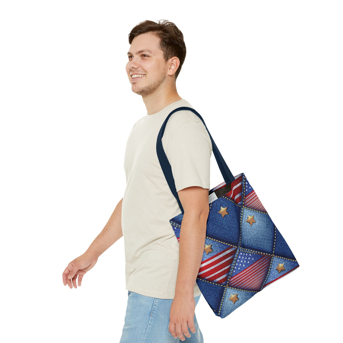 4th of July Graphic Denim Fabric Imitation Print Unisex Canvas Bag Poly Spun 3 Sizes Tote Bag 200-20