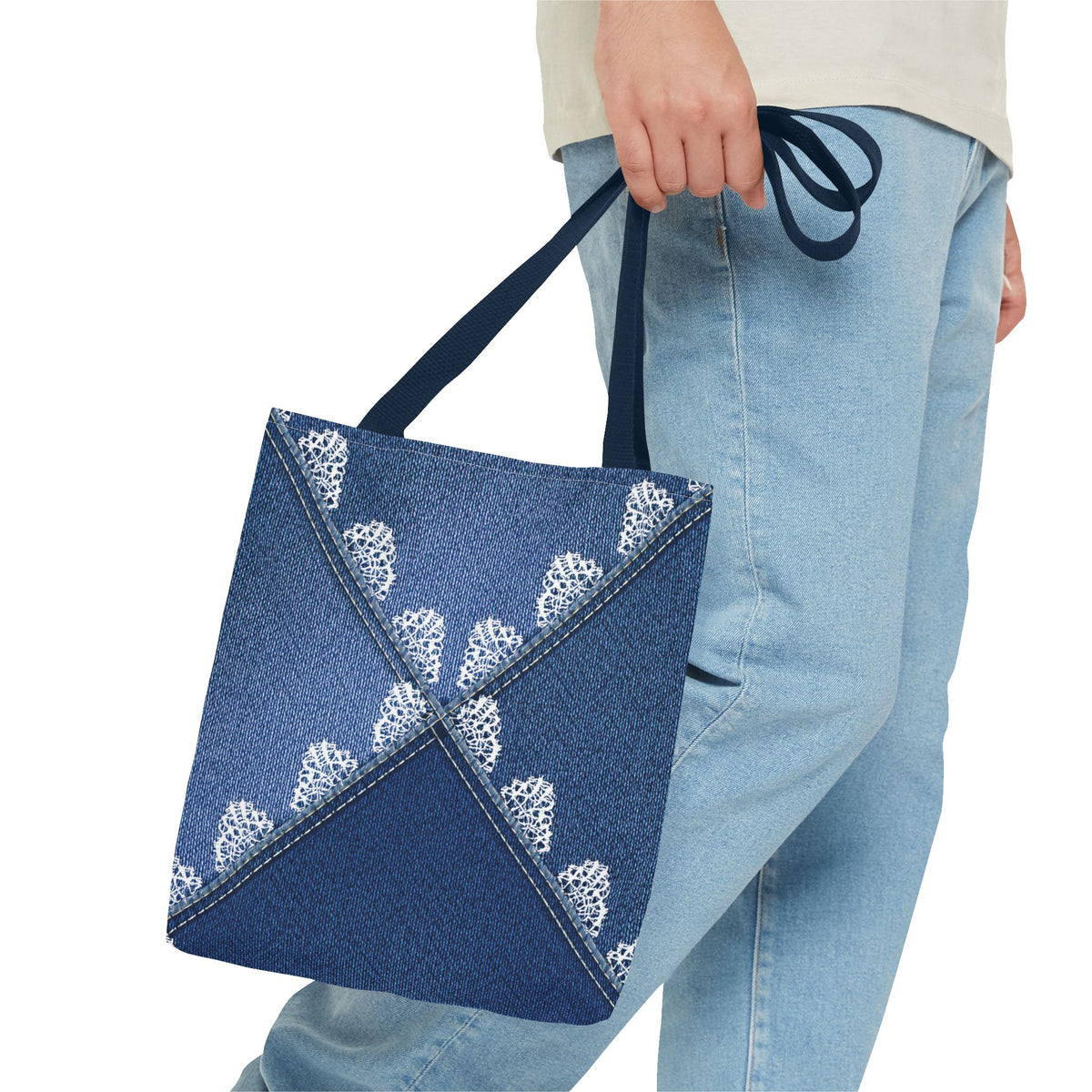 Denim Fabric Imitation Print Unisex Canvas Bag Poly Spun 3 Sizes Tote Bag 110