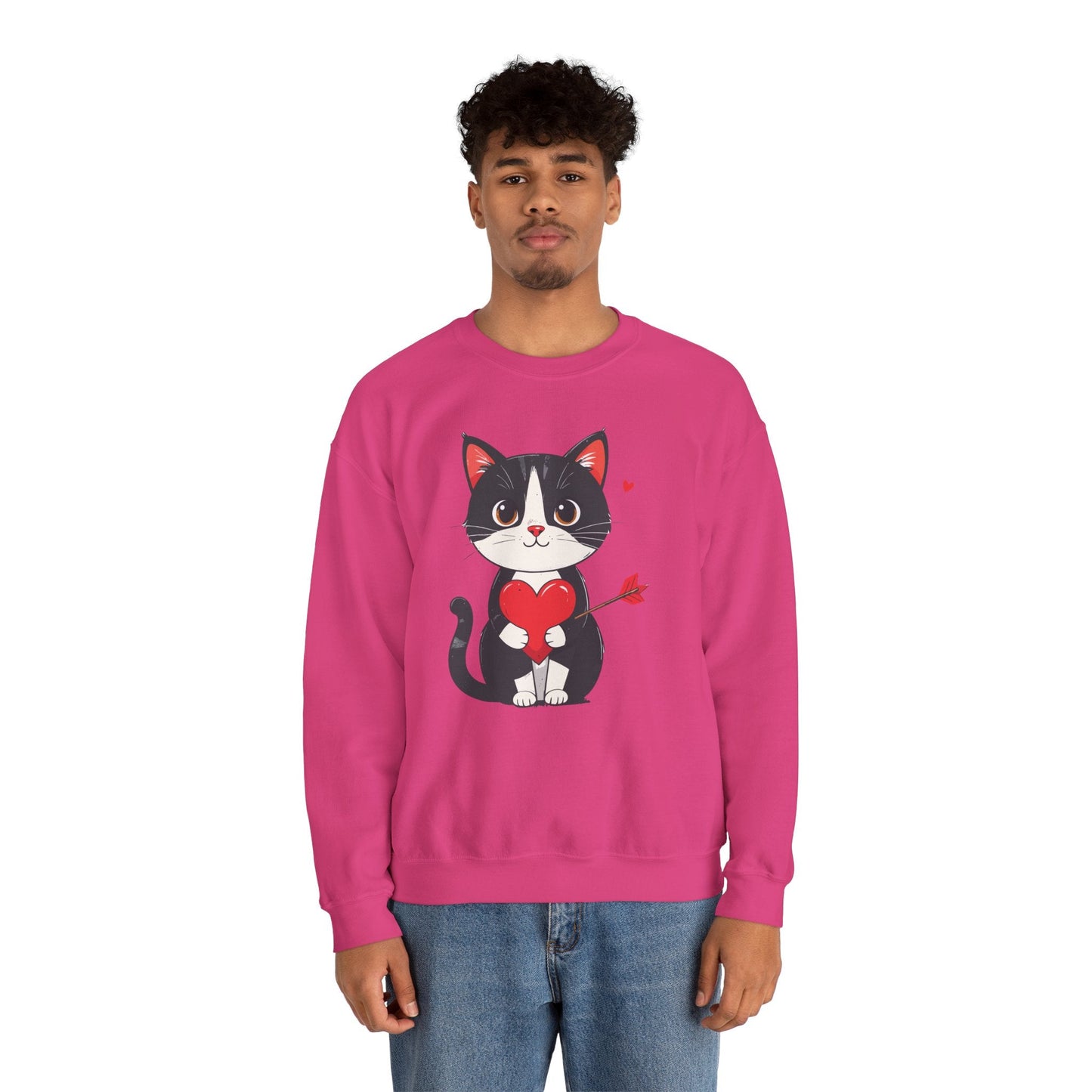 Cat Heart Sweatshirt Unisex Valentines Day Gift Fifty Fifty Cotton Polyester Animal Sweatshirt 18000