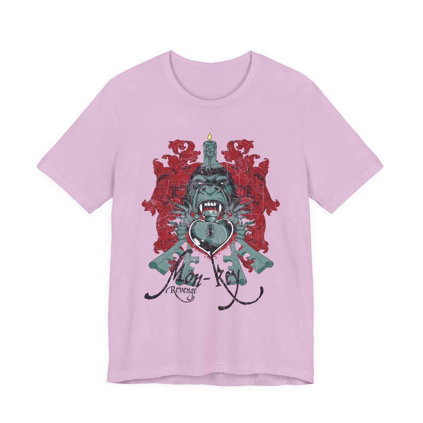 Gorilla Crest with Sword and Heart T-Shirt Heraldic Gothic Design Rock Band T-Shirt