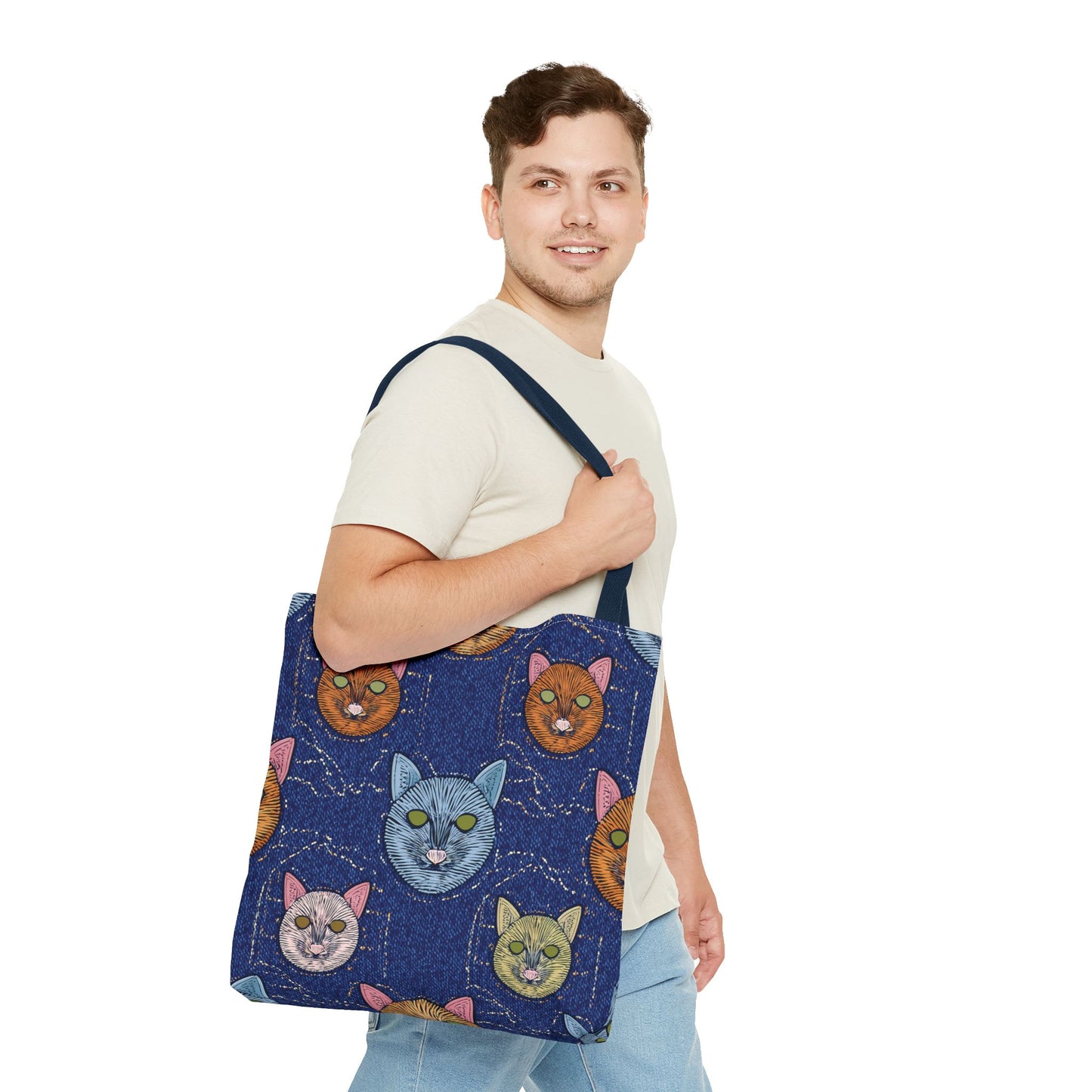 Denim Fabric Imitation Print Unisex Canvas Bag Poly Spun 3 Sizes Tote Bag 190-1