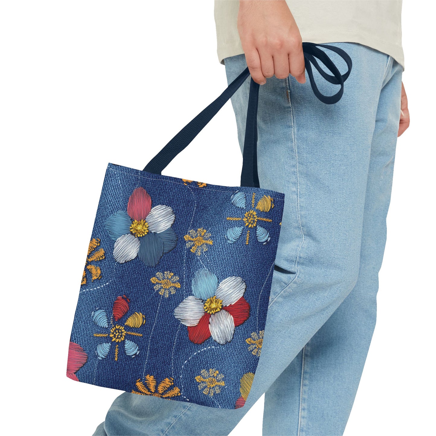 Denim Fabric Imitation Print Unisex Canvas Bag Poly Spun 3 Sizes Tote Bag 166