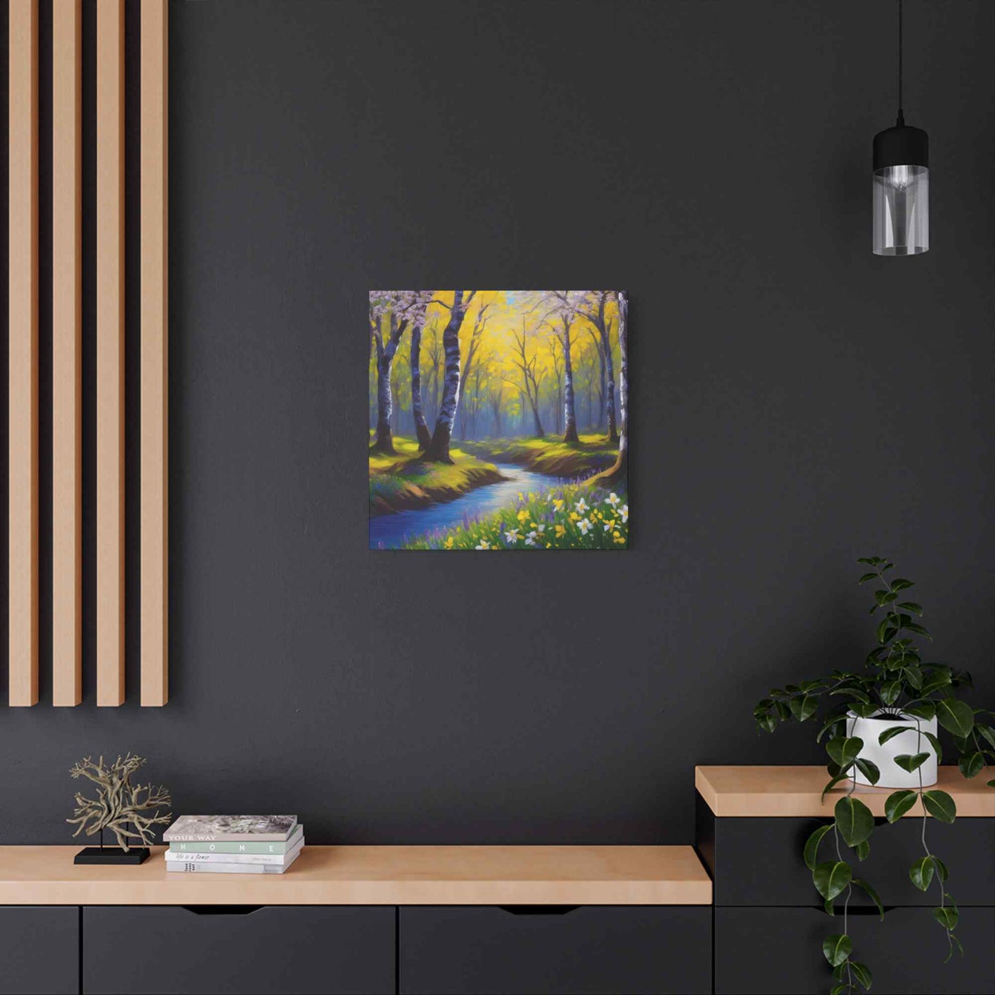 Spring Forest Print Canvas, Oil Paint Print 20x20, 24x24, 30x30, 32x32, 36x36 Art Design Print Pine-Wood Inner Frame MC-93