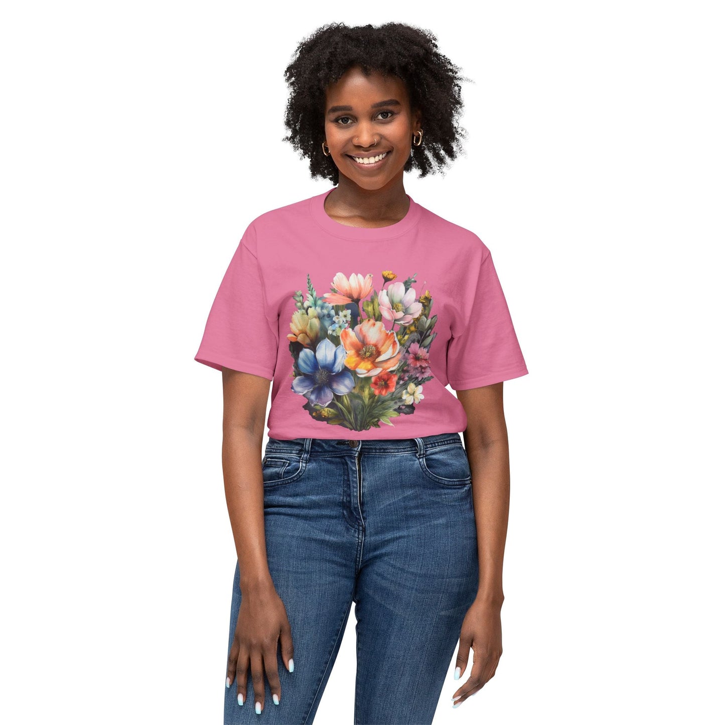 Unisex Floral Art T Shirt With Vintage Flowers Print On 100 Percent Cotton Tee For Everyday Wear