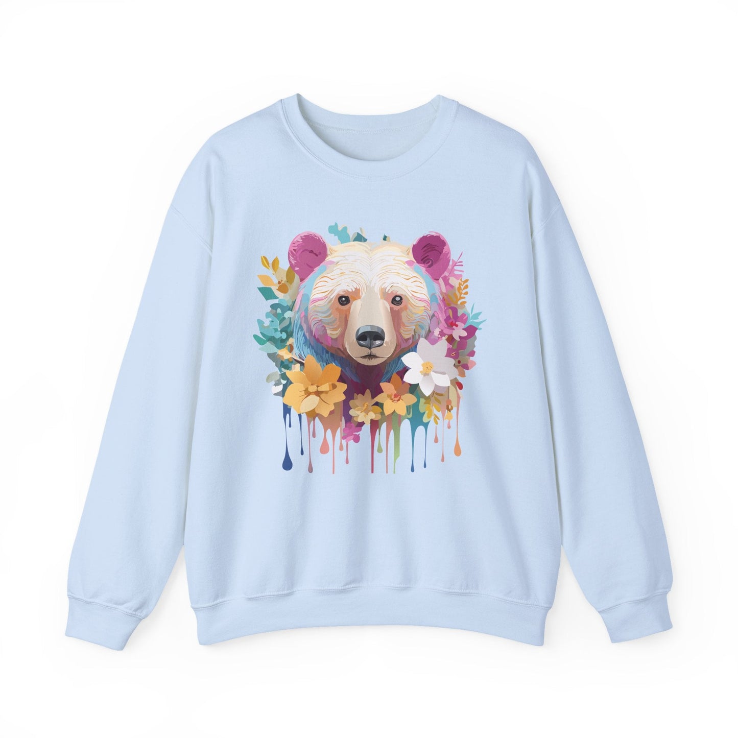 Unisex Floral Bear Sweatshirt With Art Design Gildan 18000 Crewneck