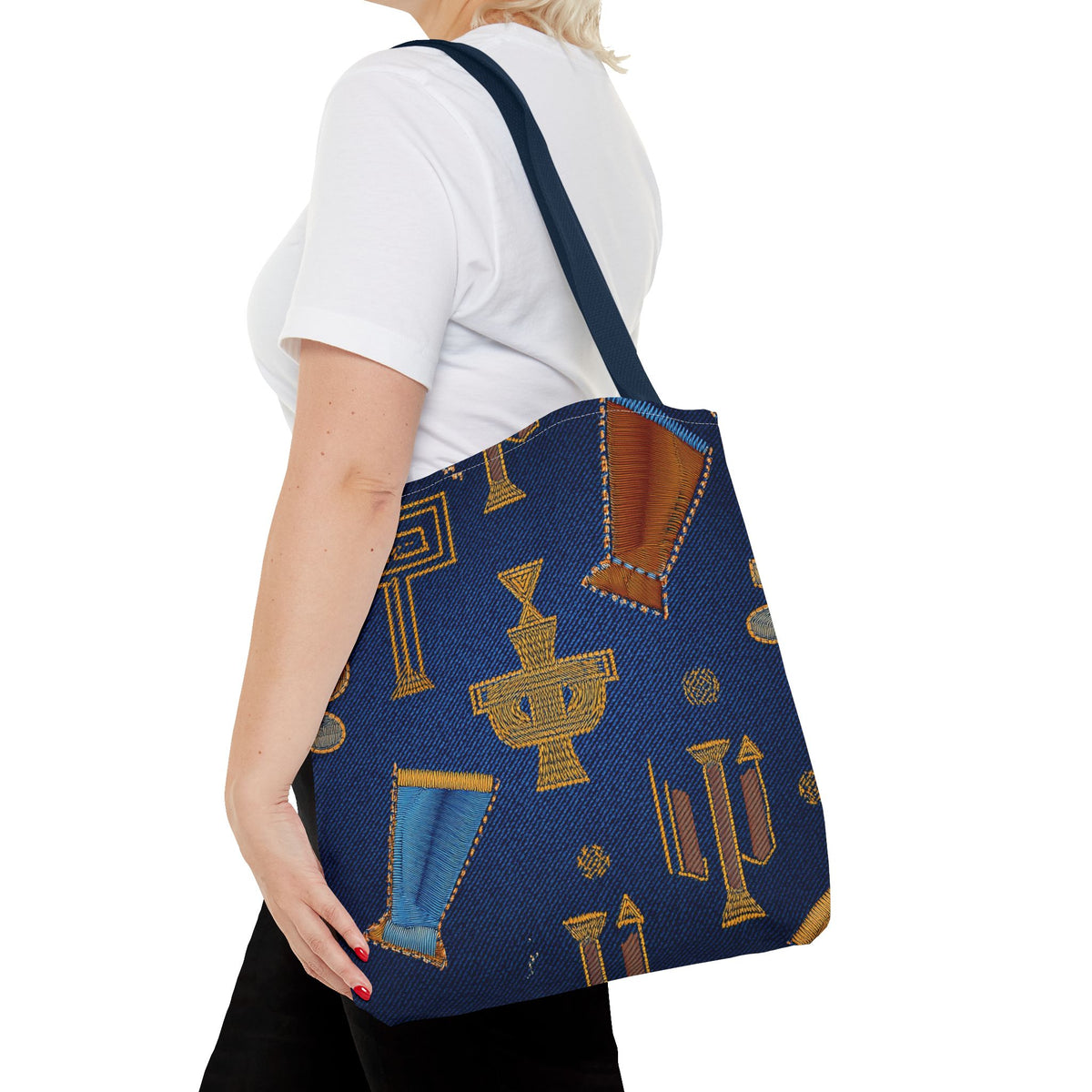 Denim Fabric Imitation Print Unisex Canvas Bag Poly Spun 3 Sizes Tote Bag 185-2