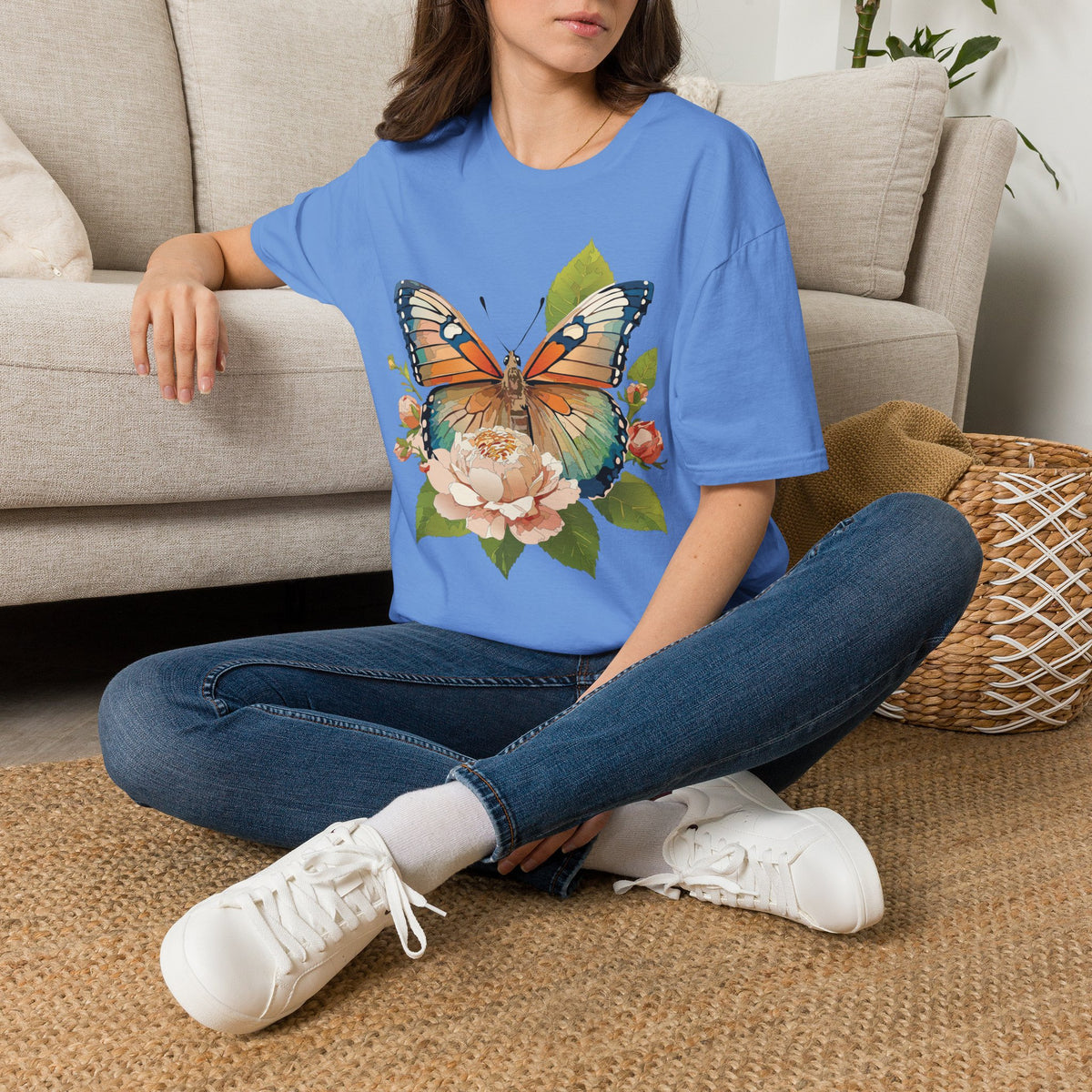 Butterfly Floral T-Shirt — Watercolor Monarch & Roses Graphic Tee Unisex 100 Cotton Gildan T-Shirt