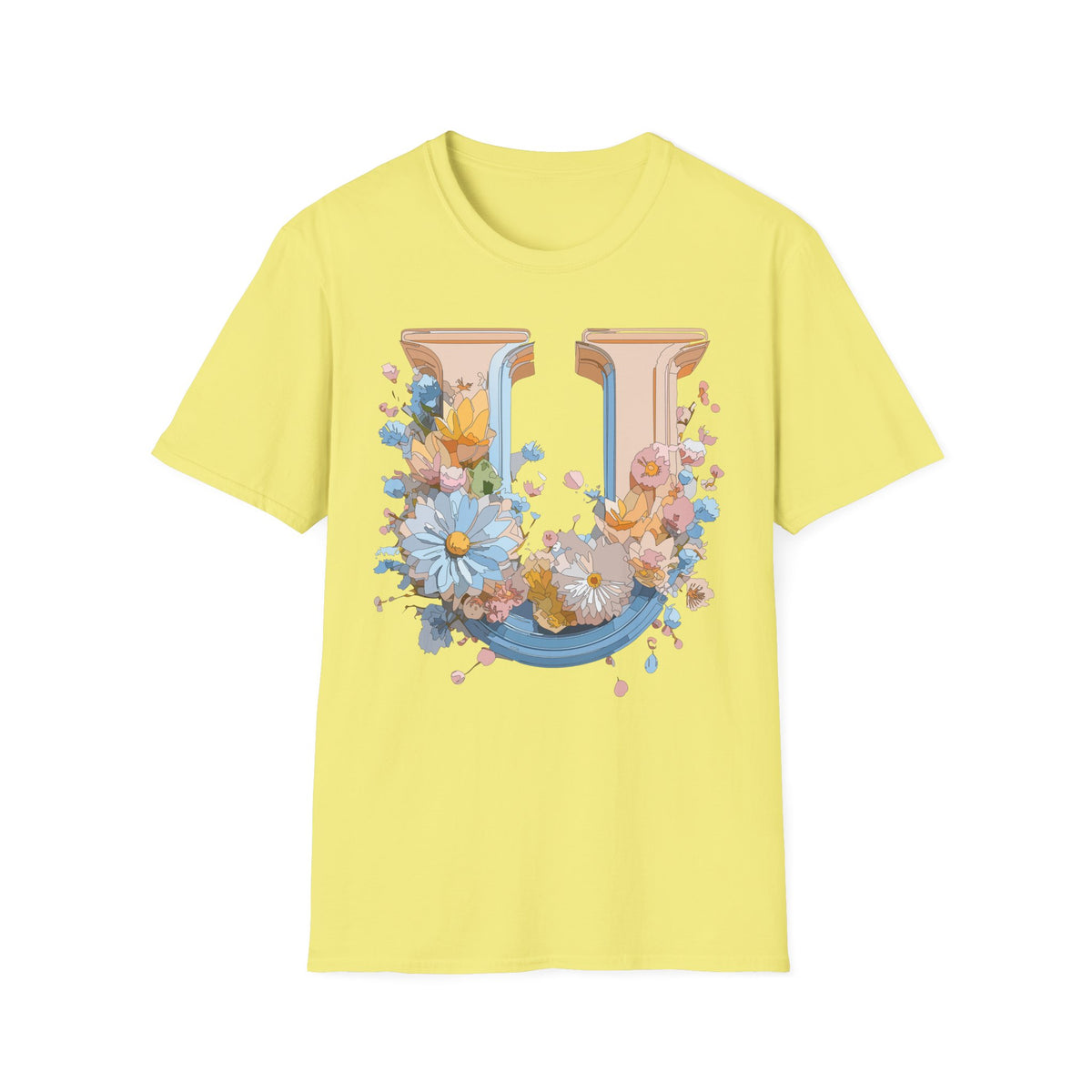 Floral Letter U T-Shirt | Botanical Monogram Initial Tee