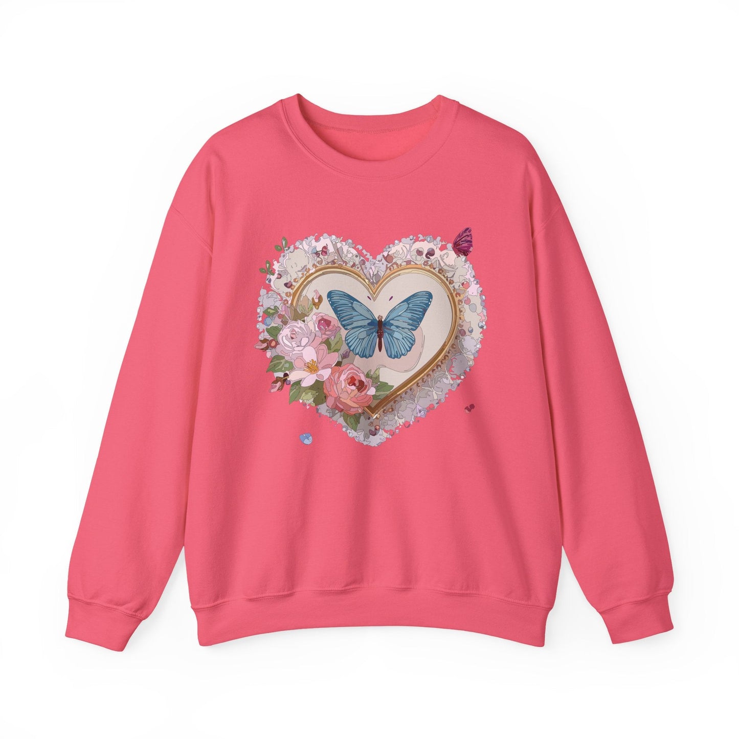 Floral Heart Unisex Crewneck Sweatshirt Valentines Floral Love Gildan 18000 Heavy Blend
