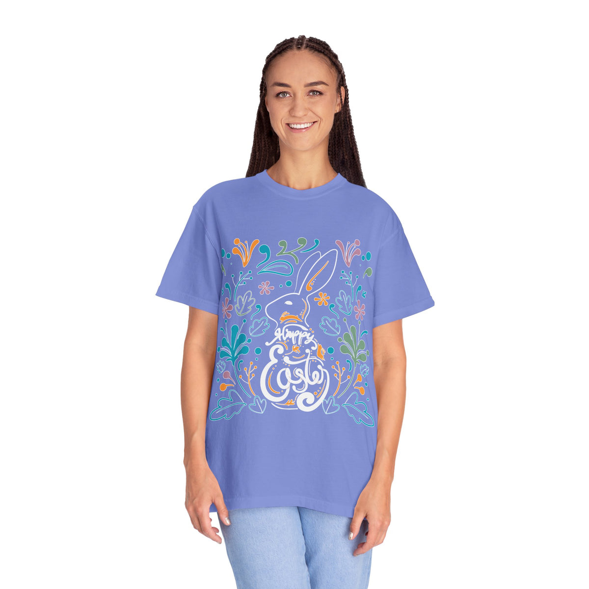 Easter Bunny Floral T-Shirt, Tee Shirt with Easter Signature, T Shirt with Easter Prints, Tee Shirt with Easter Design