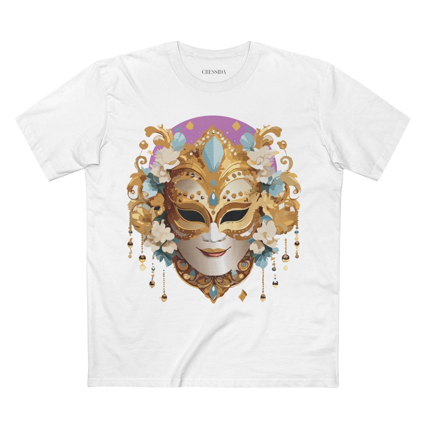 Carnival Mask Graphic T-Shirt Unisex 100 Cotton With Antique Gold Art Design Tee 4