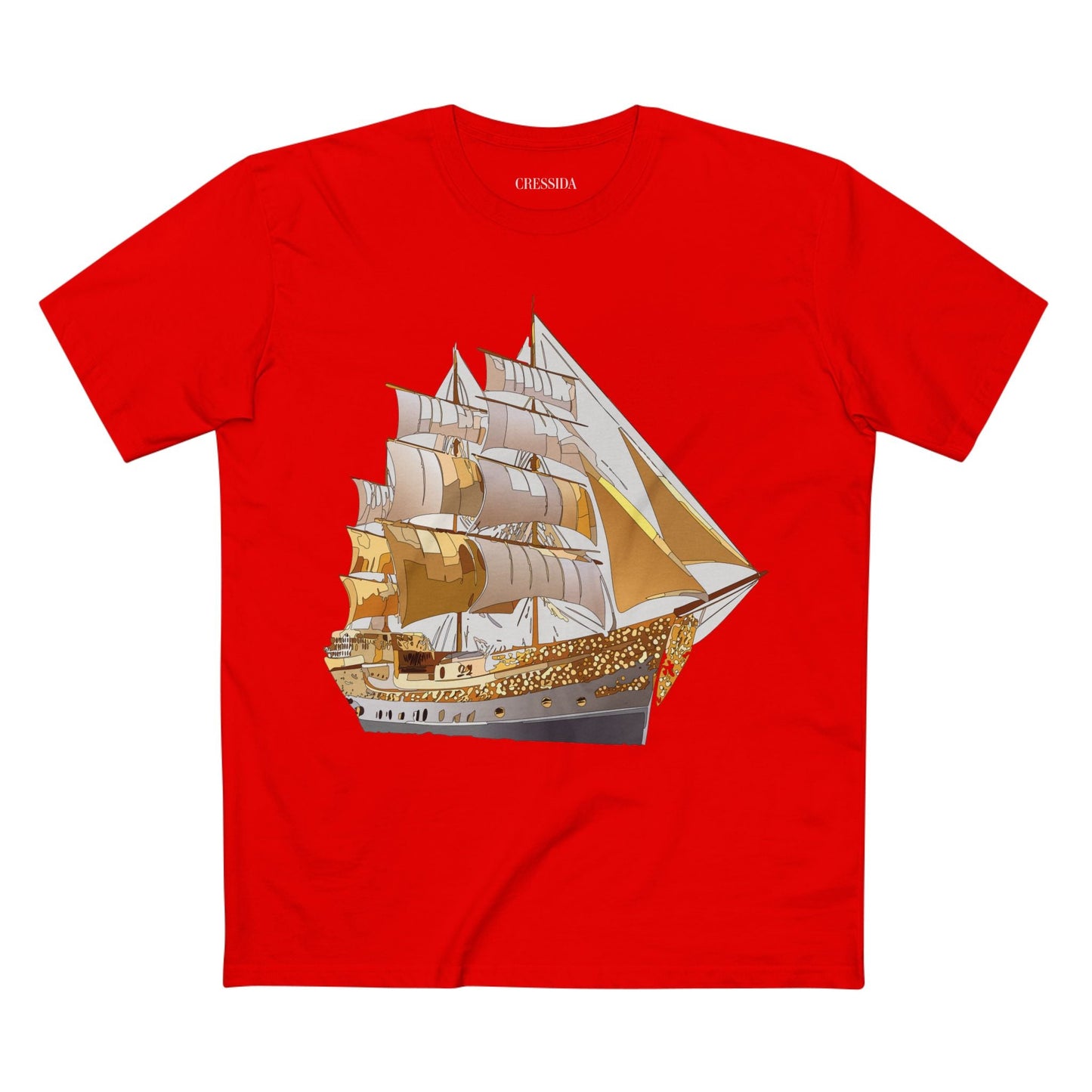 Ship Graphic Unisex 100 Cotton T-Shirt with Gold Frigate Art Design 21