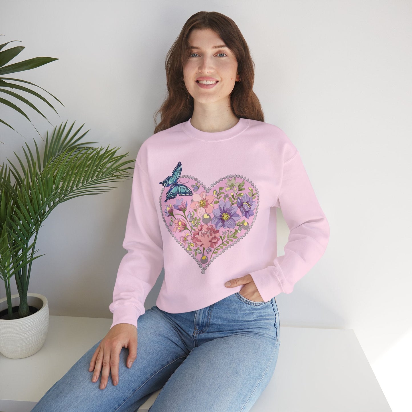 Floral Heart Sweatshirt Valentines Day Unisex Crewneck Cozy Comfort For Cold Weather