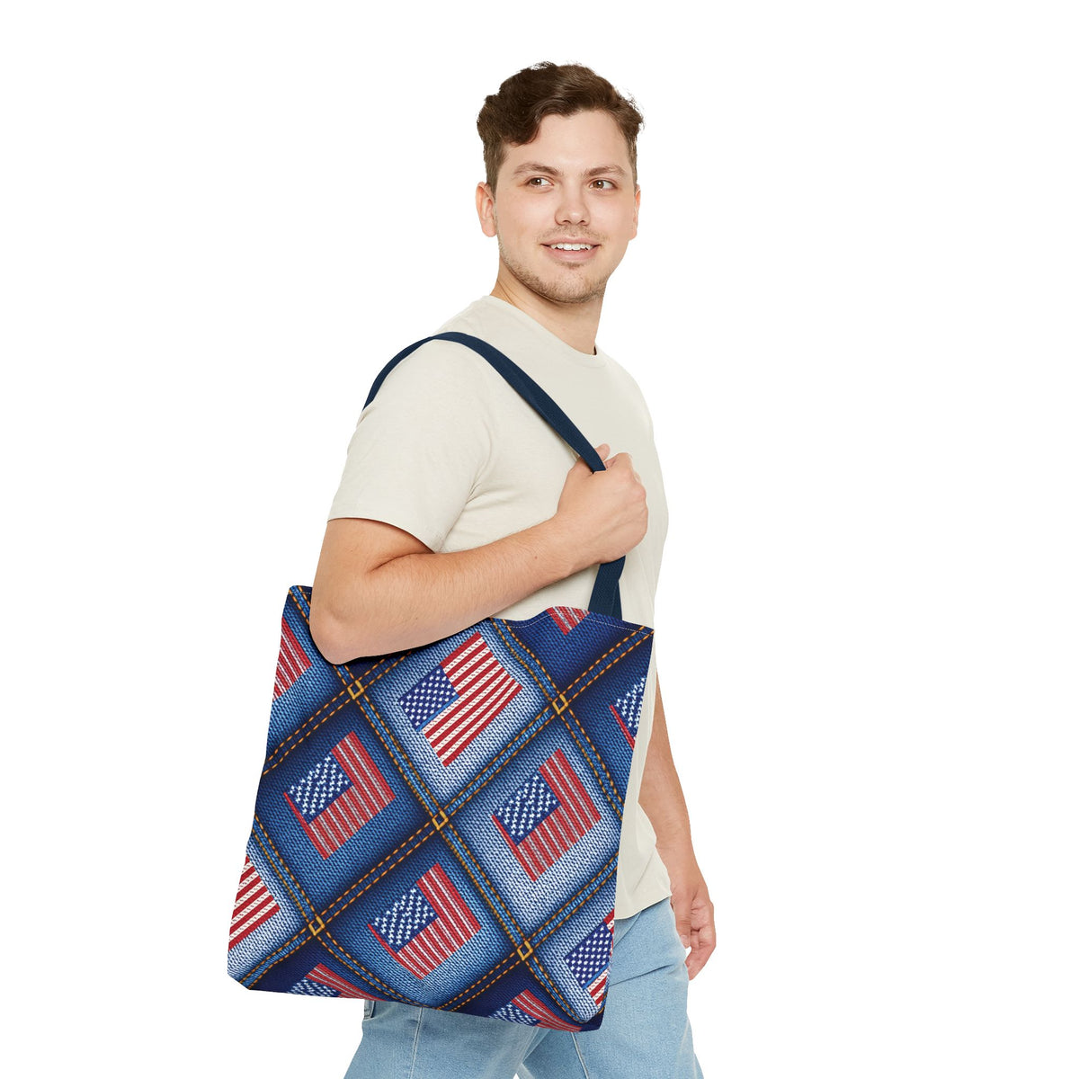 4th of July Graphic Denim Fabric Imitation Print Unisex Canvas Bag Poly Spun 3 Sizes Tote Bag 200-21