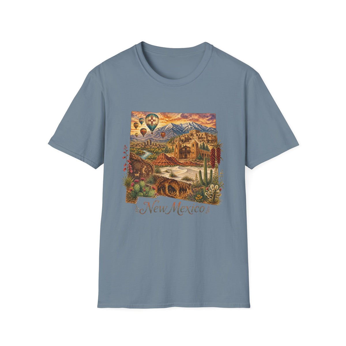 New Mexico State Travel Tourist Graphic Design Unisex 100 Cotton Gildan T-Shirt