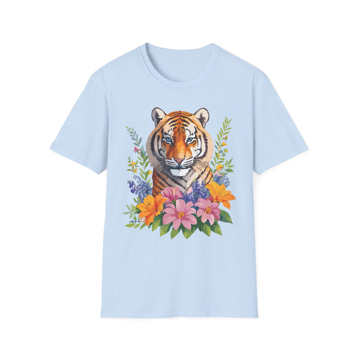 Floral Tiger Illustration T-Shirt | Tiger Face with Flowers