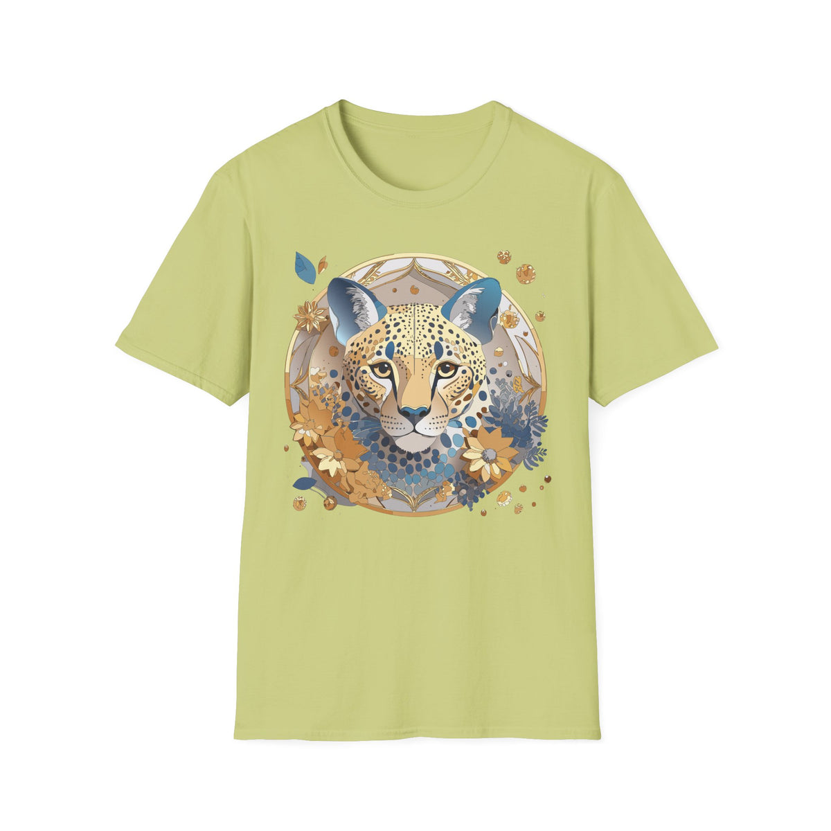 Floral Leopard Face T-Shirt | Botanical Cheetah Portrait Tee